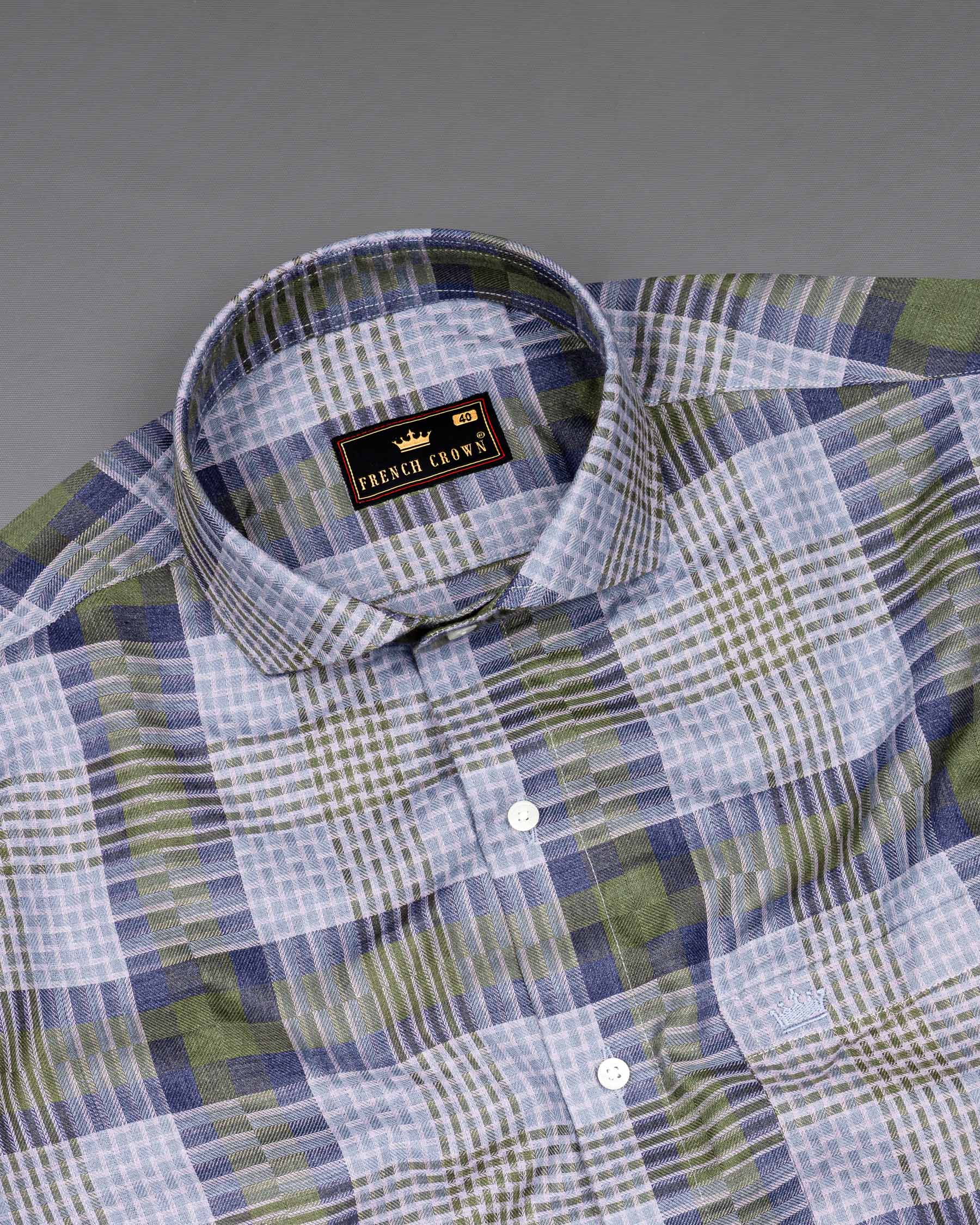 Comet Blue Twill Checkered Premium Cotton Shirt