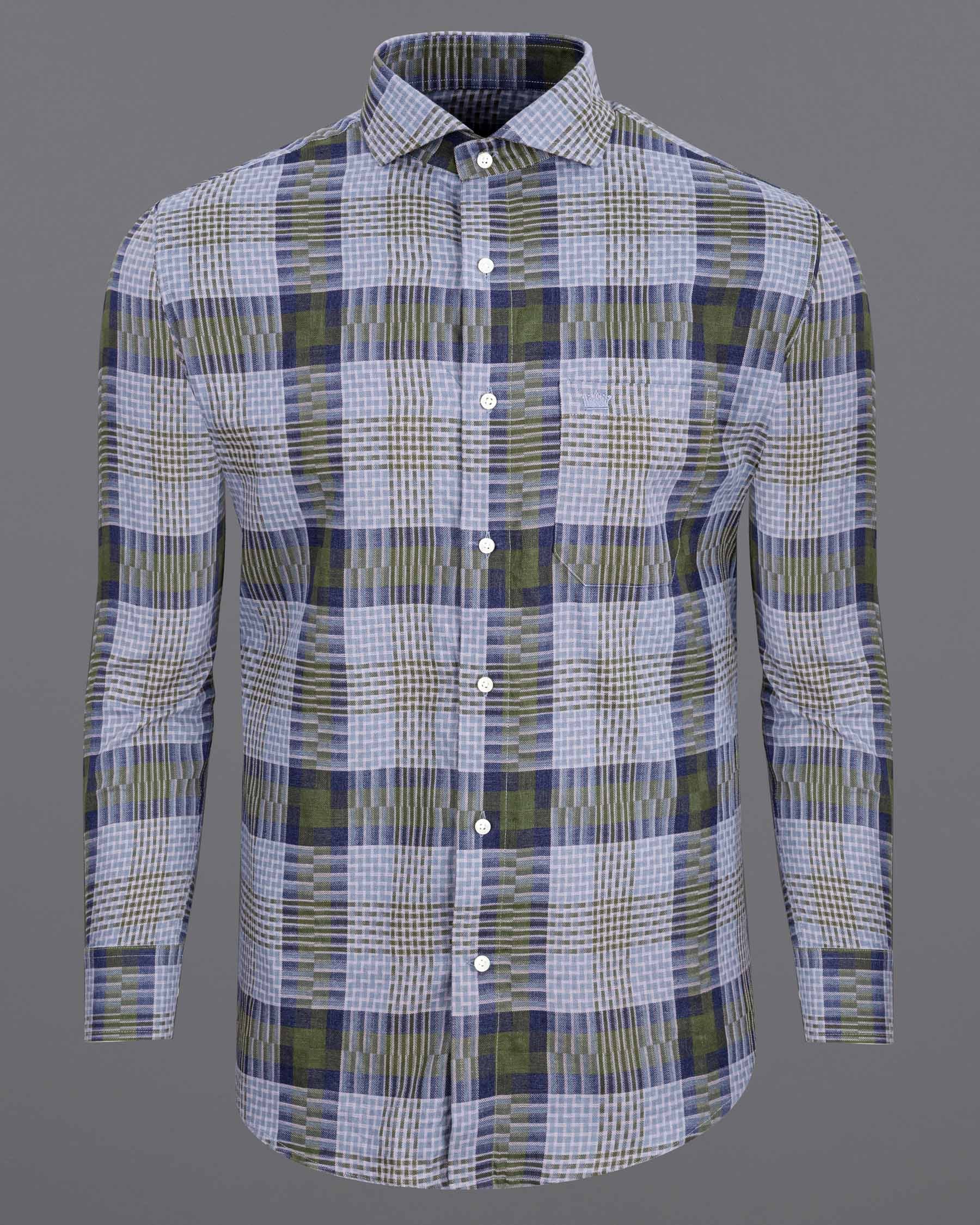 Comet Blue Twill Checkered Premium Cotton Shirt