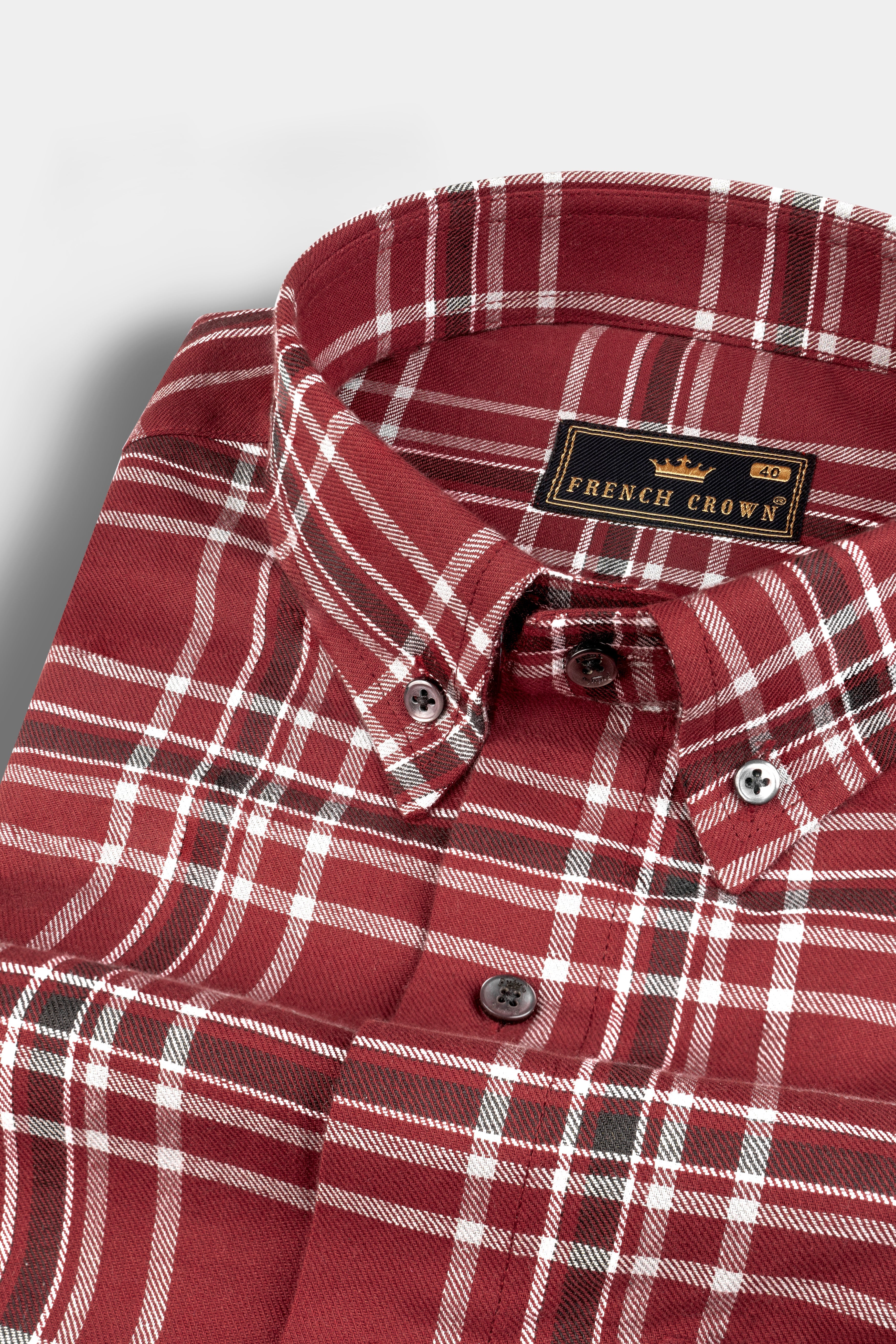 Cordovan Red Twill Windowpane Premium Cotton Shirt