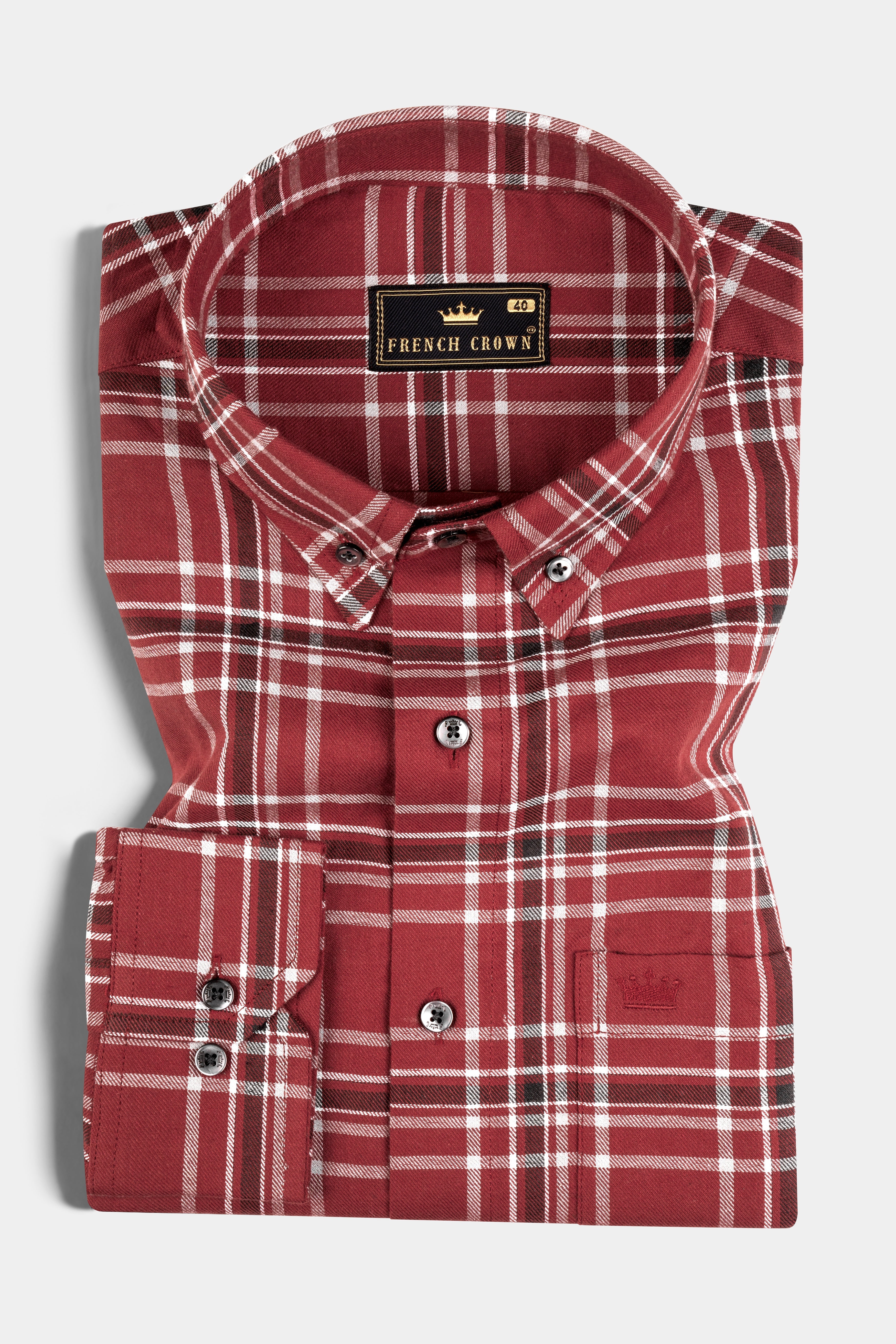 Cordovan Red Twill Windowpane Premium Cotton Shirt