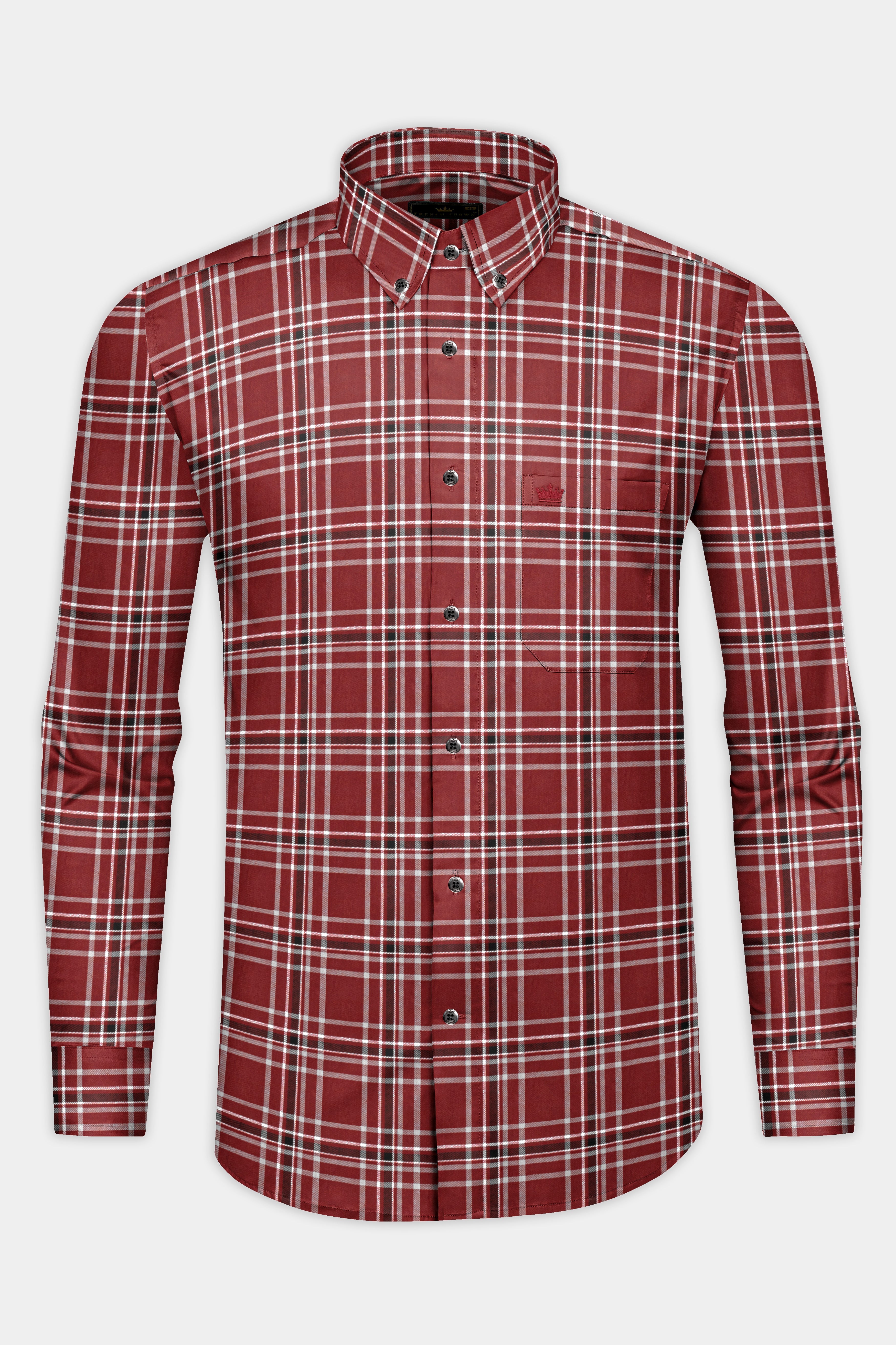 Cordovan Red Twill Windowpane Premium Cotton Shirt