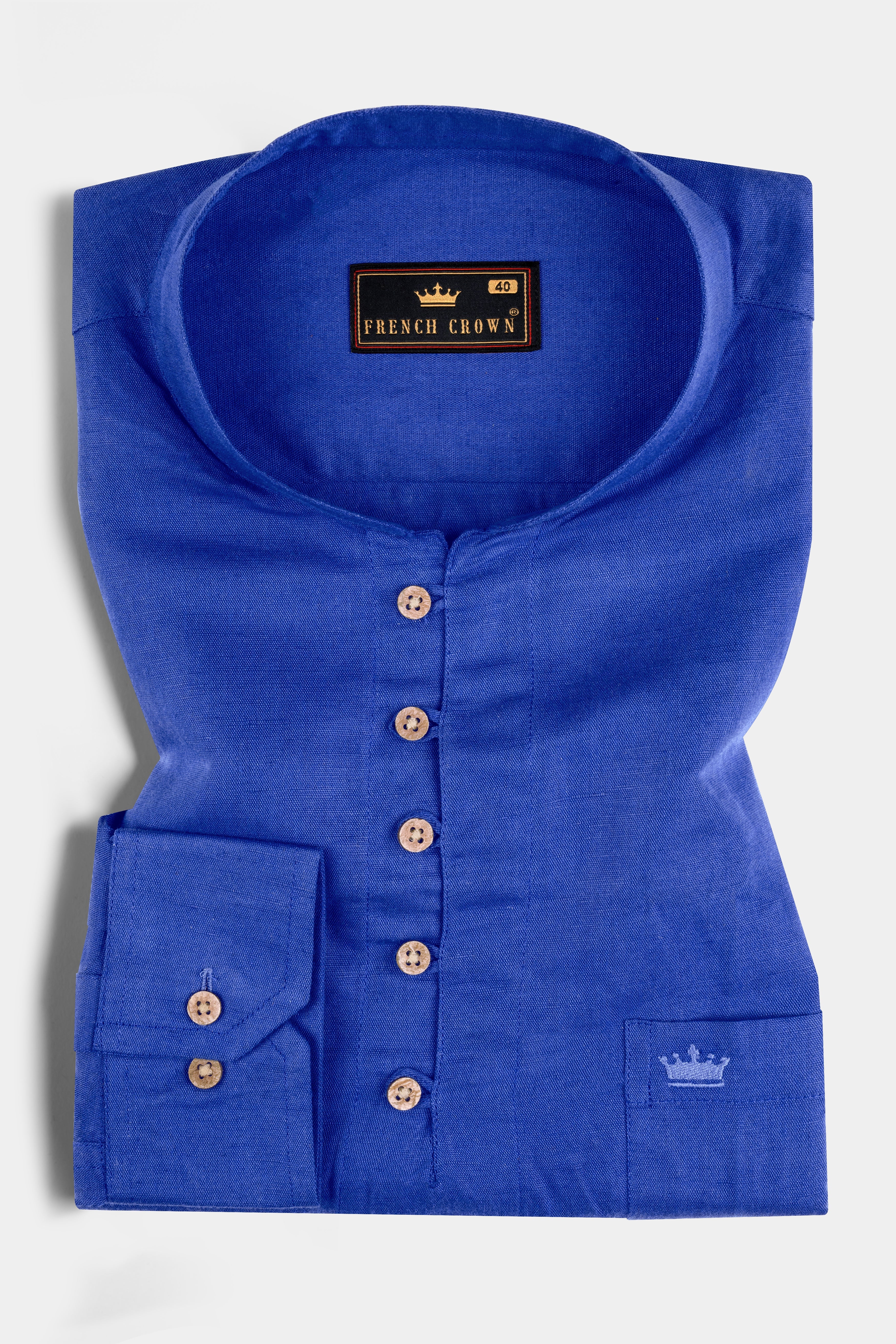 Chambray Blue Luxurious Linen Kurta Shirt