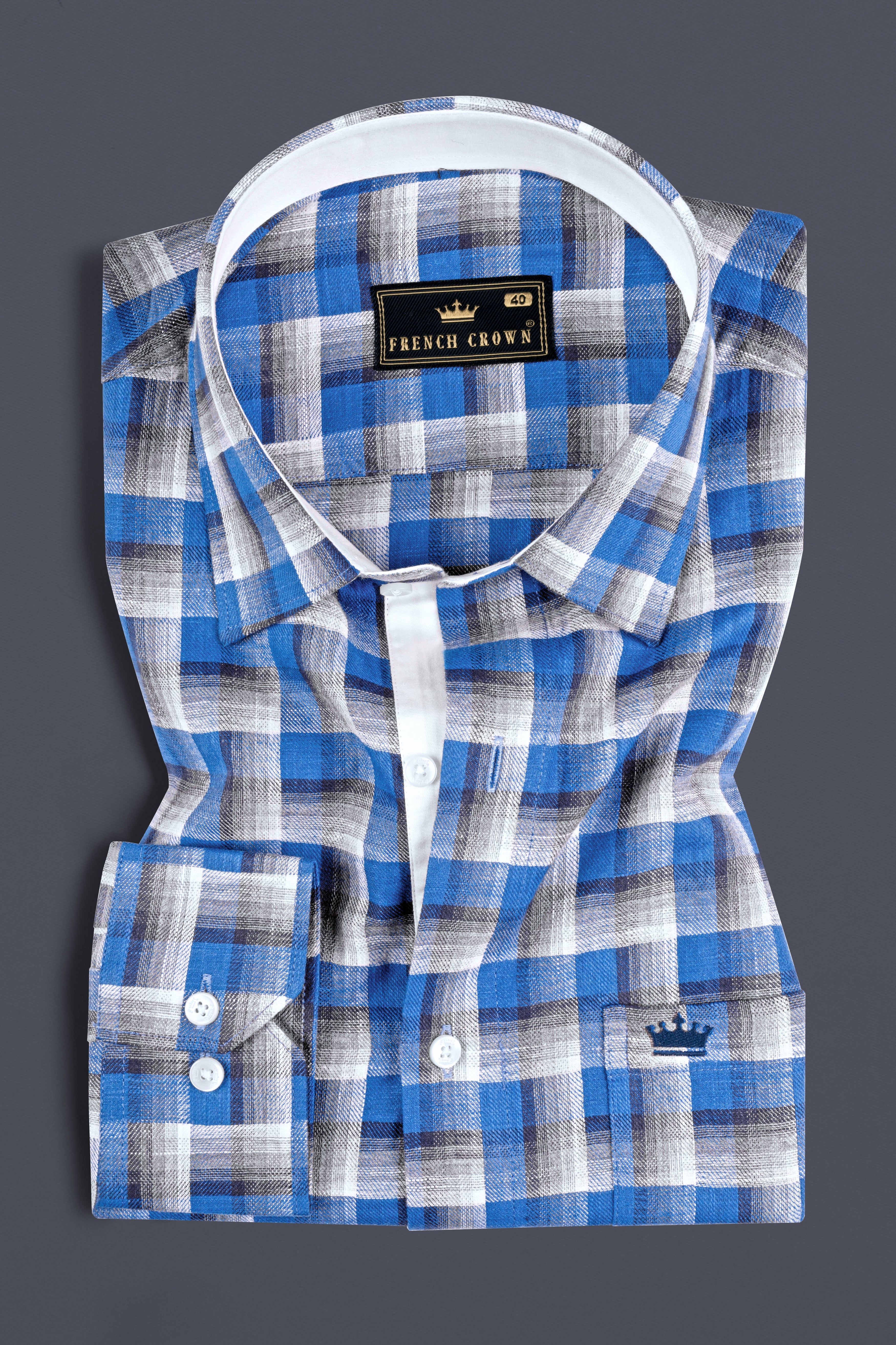 White and Venice Blue Twill Textured Premium Cotton Shirt