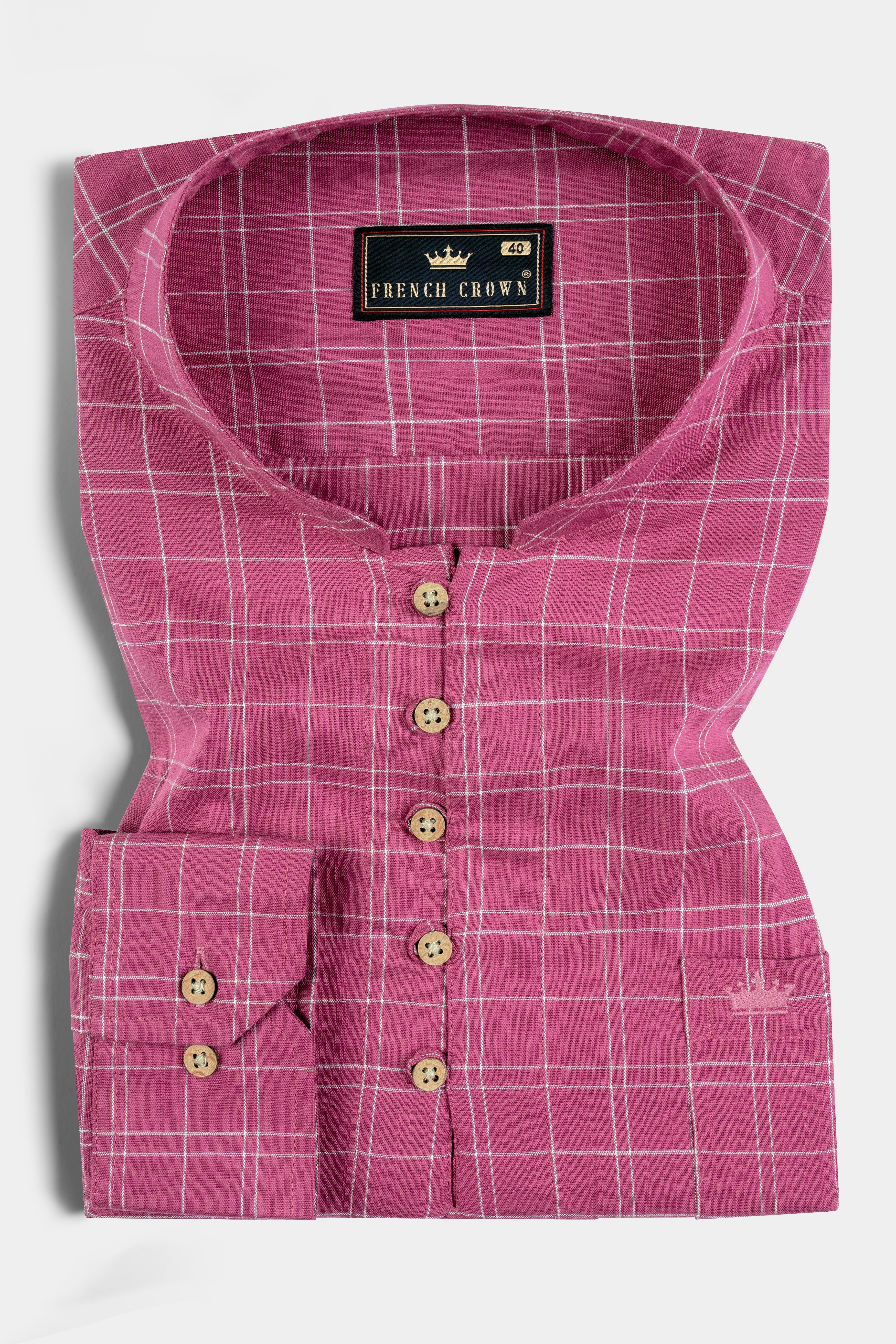 Hibiscus Red Checkered Luxurious Linen Kurta Shirt