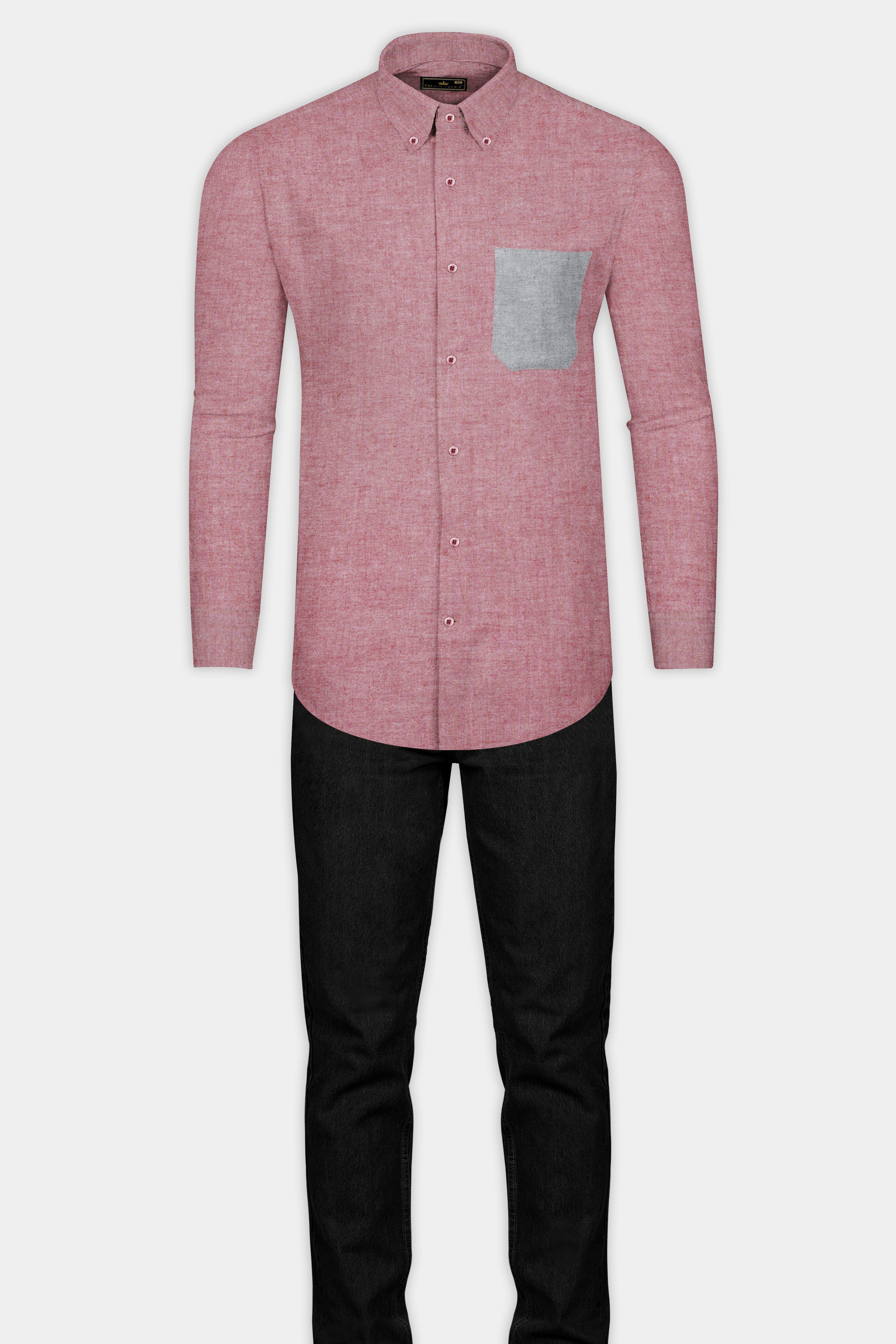 Contessa Red with Grey Pocket Solid Royal Oxford Shirt