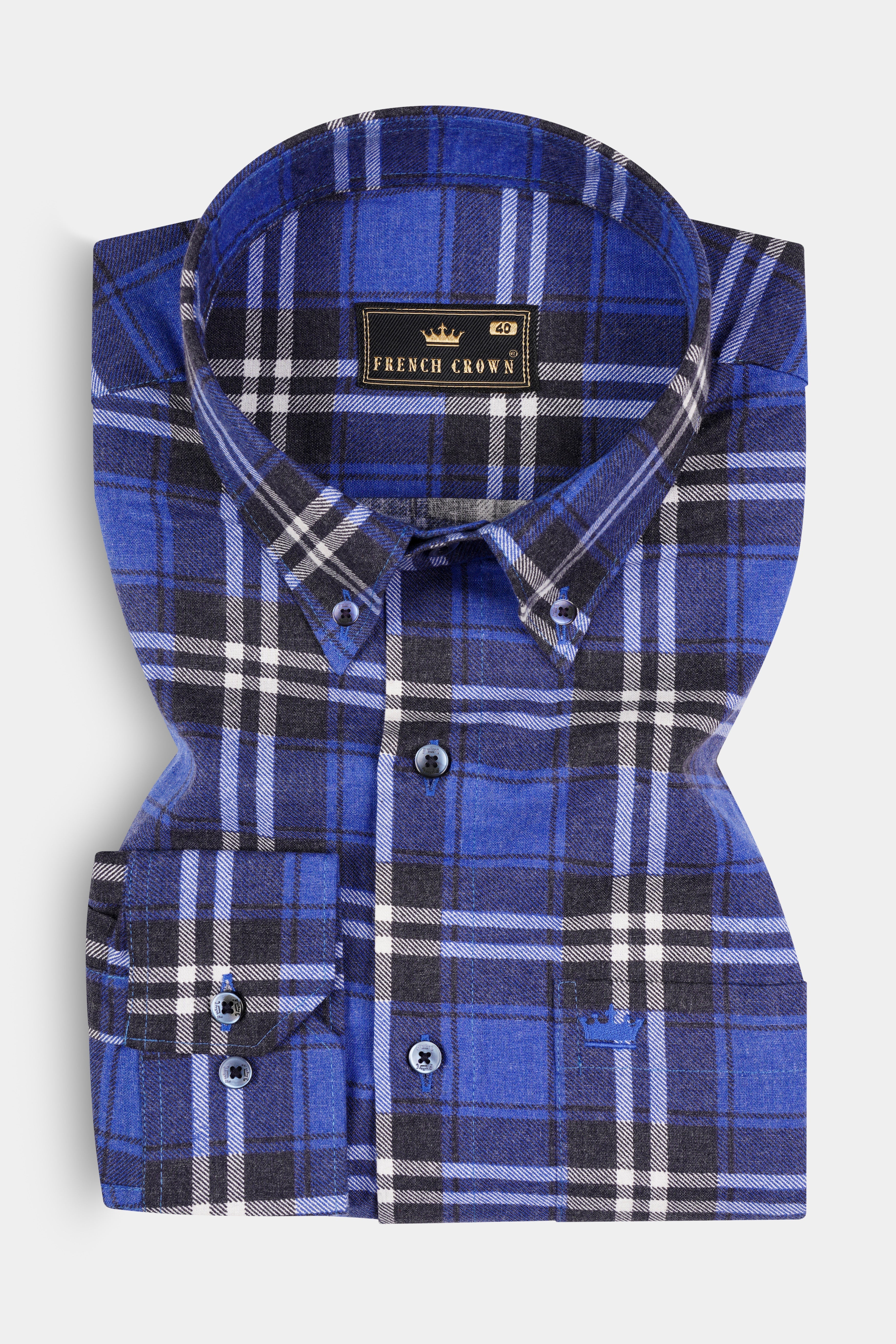 Scampi Blue Twill Plaid Premium Cotton Shirt