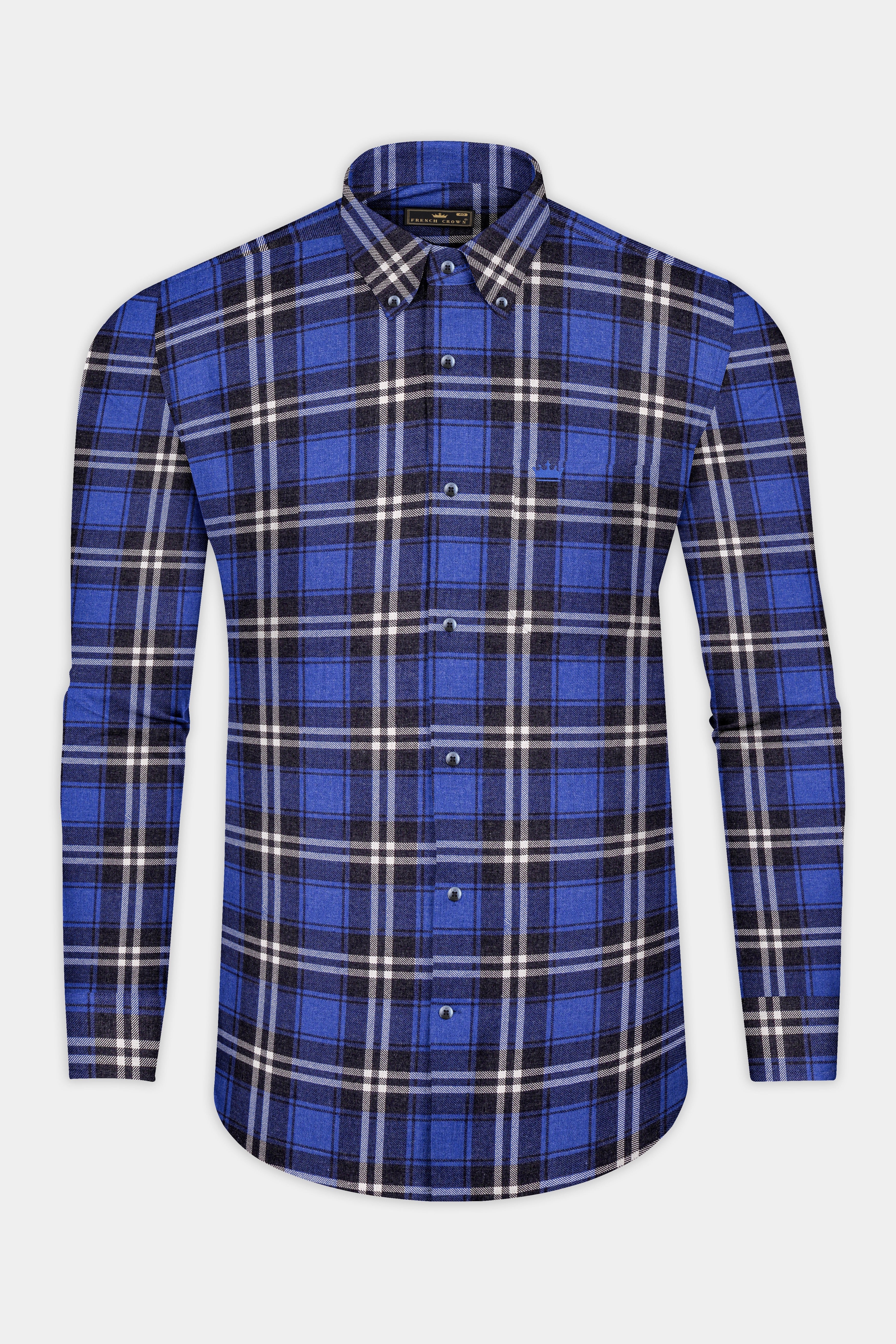 Scampi Blue Twill Plaid Premium Cotton Shirt