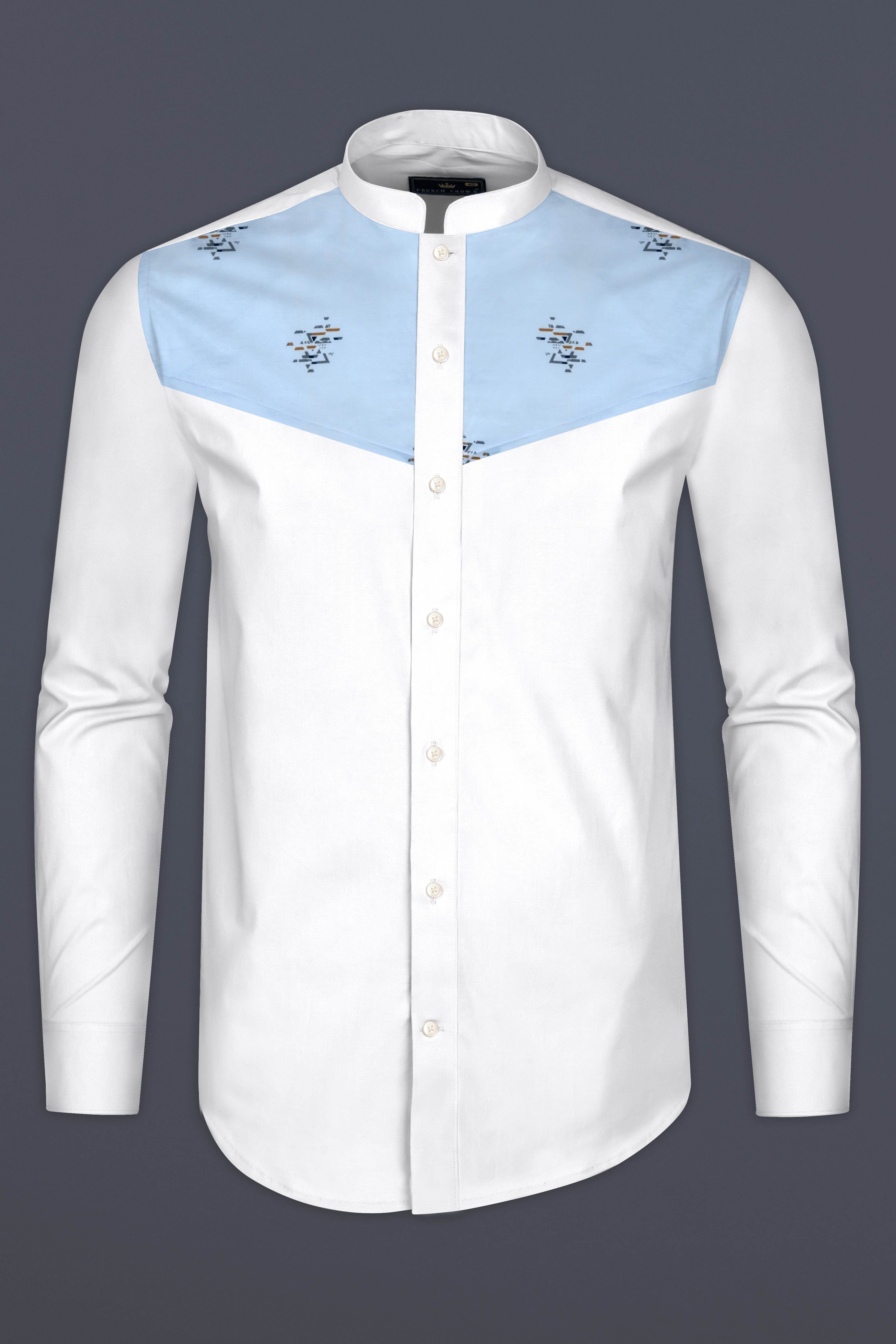 Bright White with  Ziggurat Printed Super Soft Premium Cotton Shirt