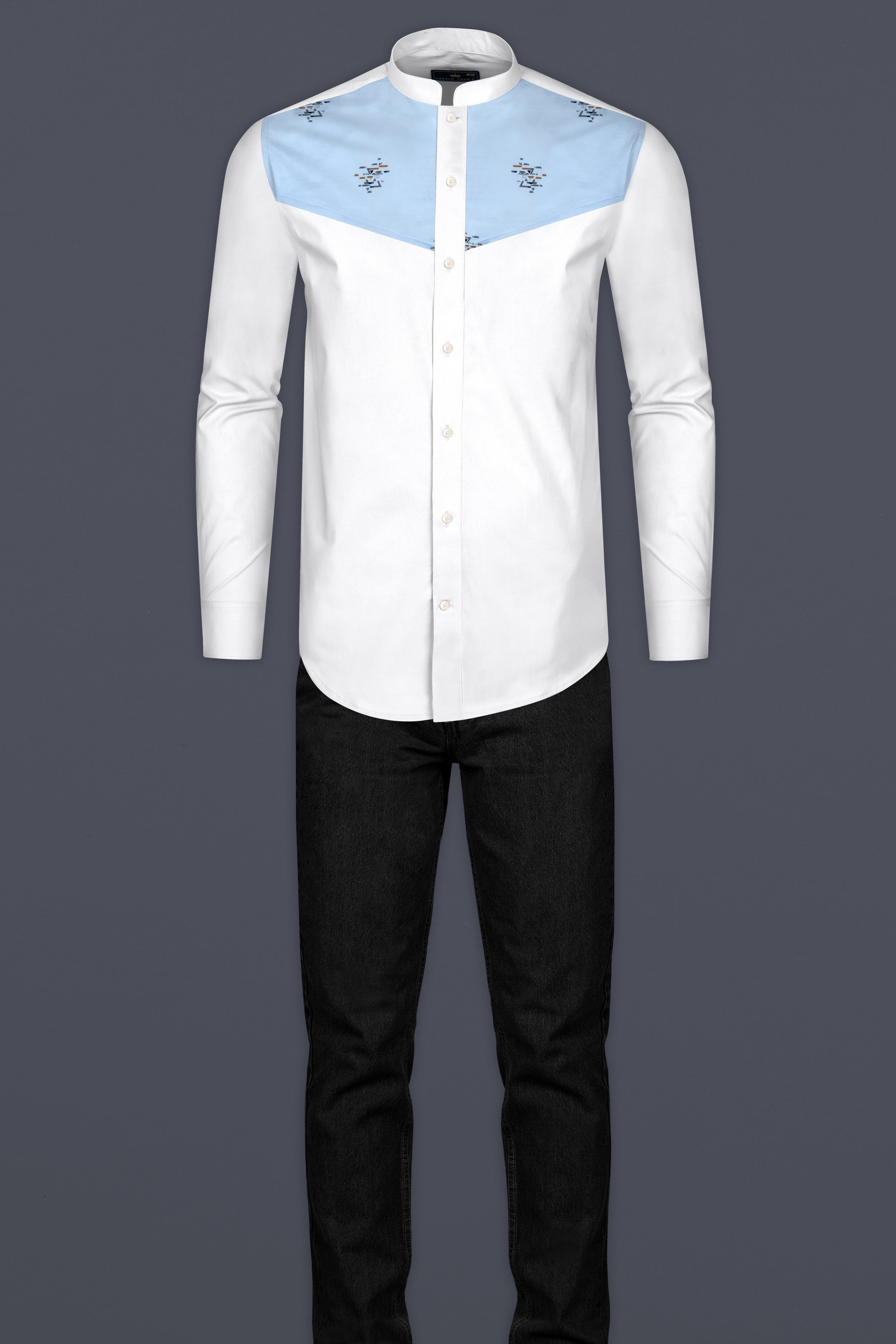 Bright White with  Ziggurat Printed Super Soft Premium Cotton Shirt