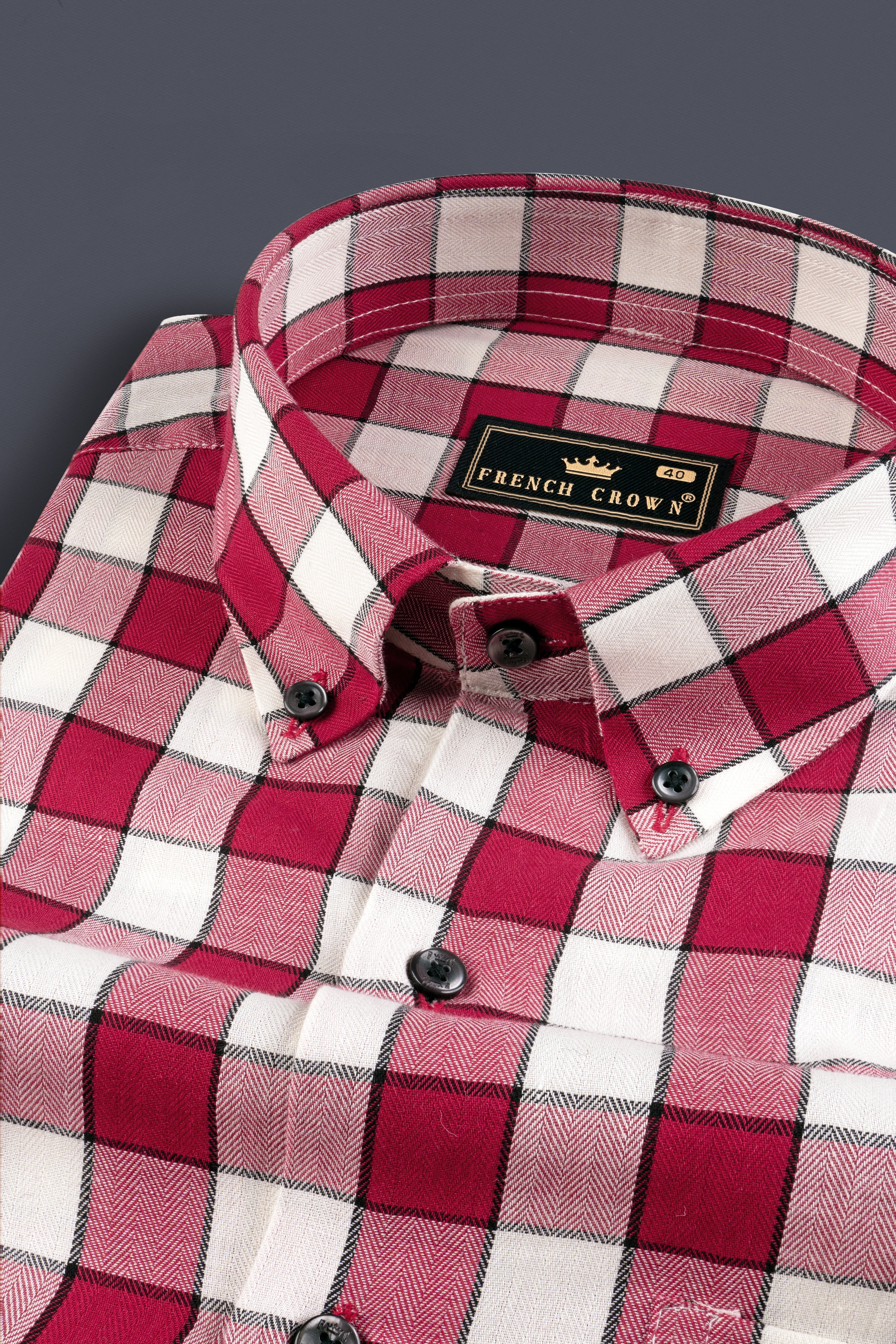 Shiraz Red with Blush checkered Herringbone Shirt