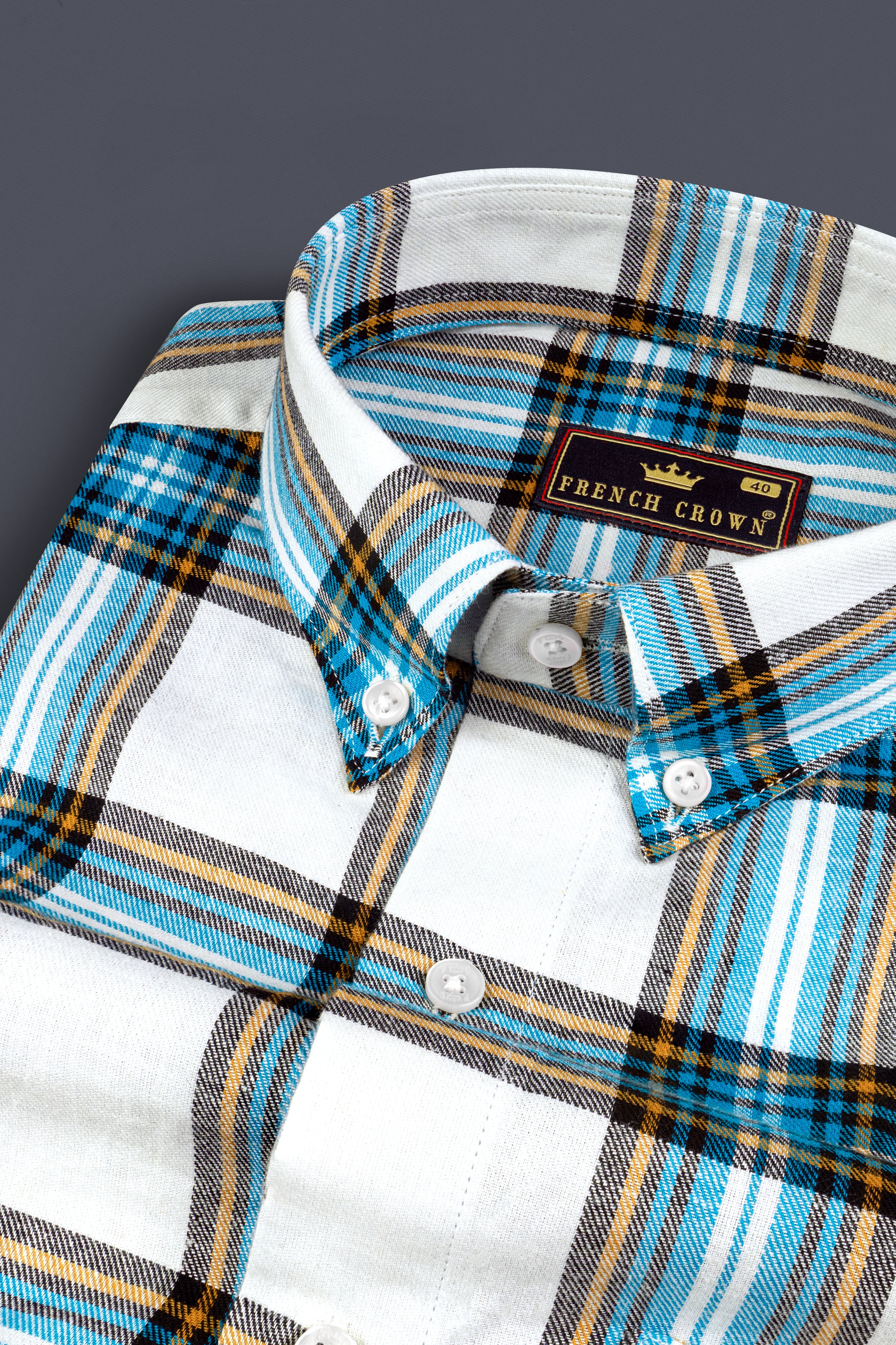 Eastern Blue and White Twill Plaid Premium Cotton Shirt