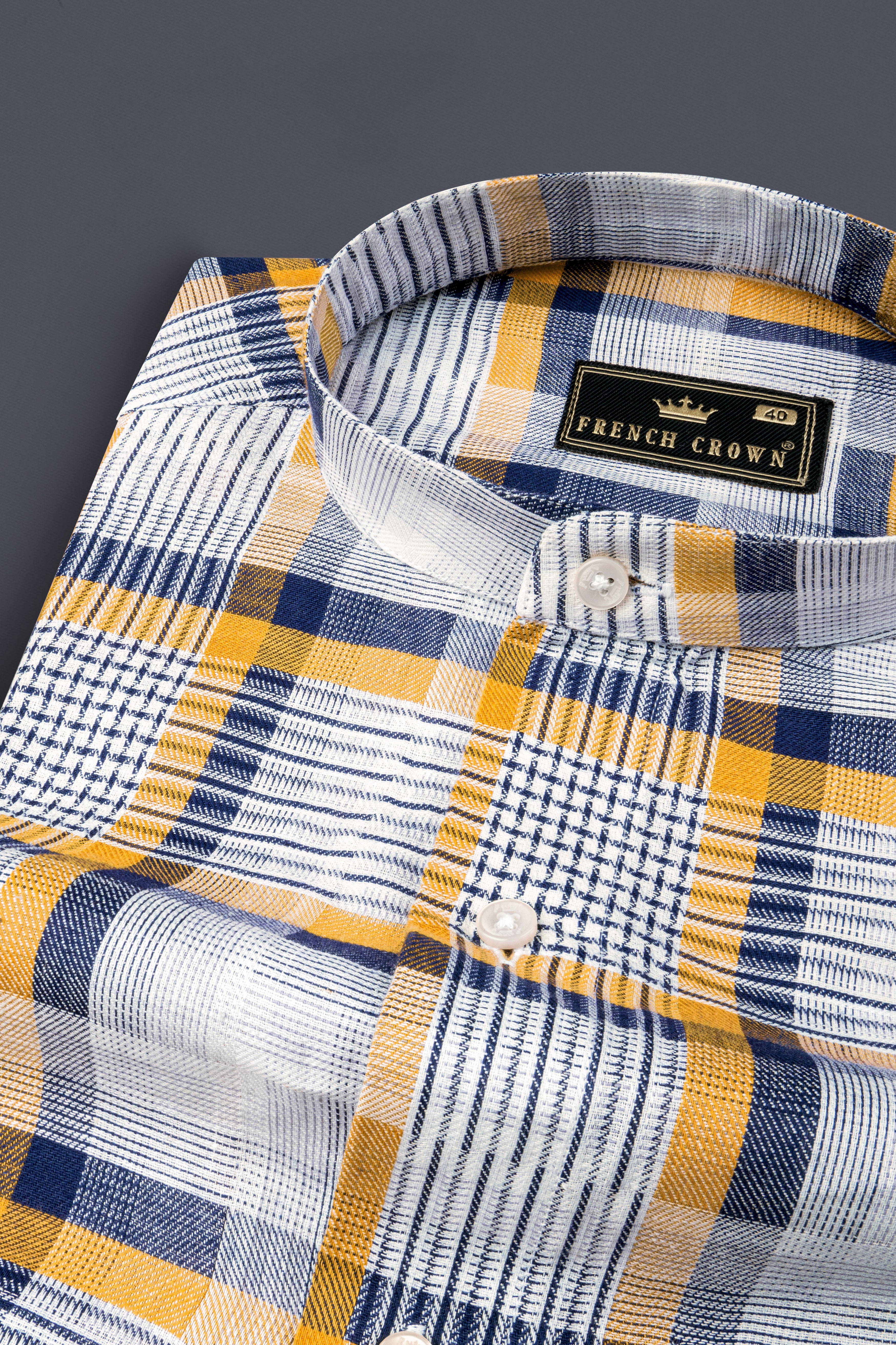 Sunglow with Rhino Blue Twill Plaid Premium Cotton Shirt