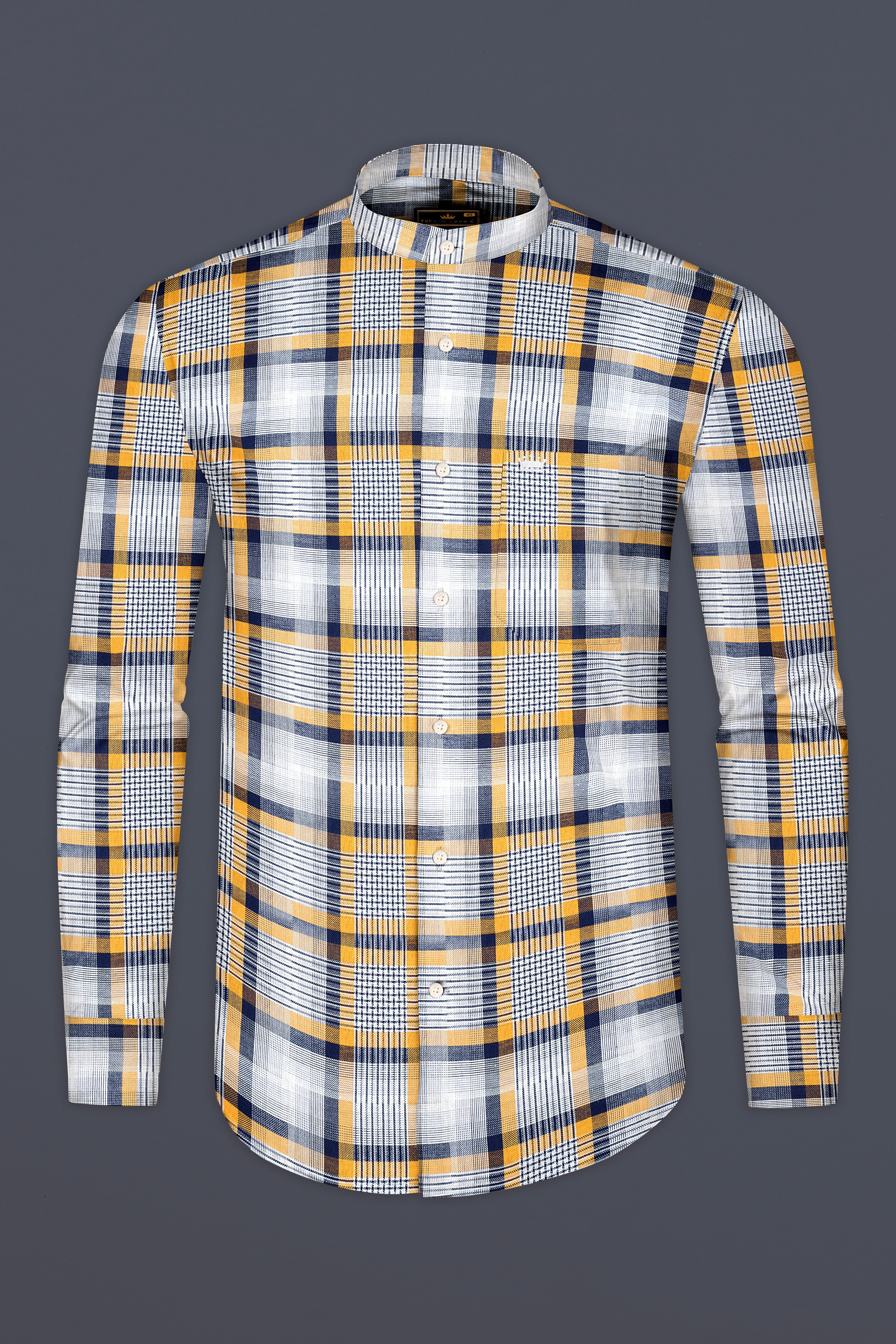 Sunglow with Rhino Blue Twill Plaid Premium Cotton Shirt