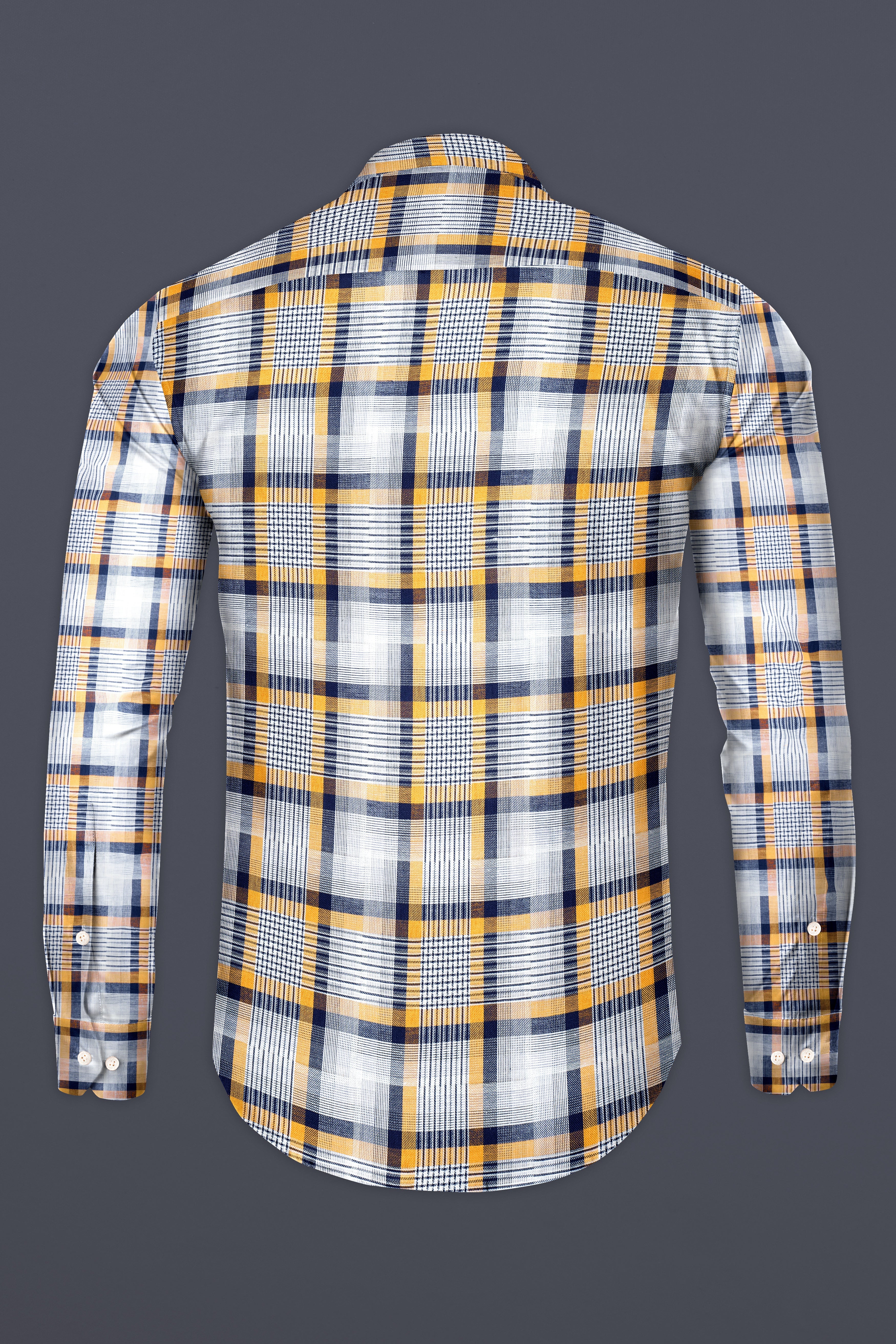 Sunglow with Rhino Blue Twill Plaid Premium Cotton Shirt