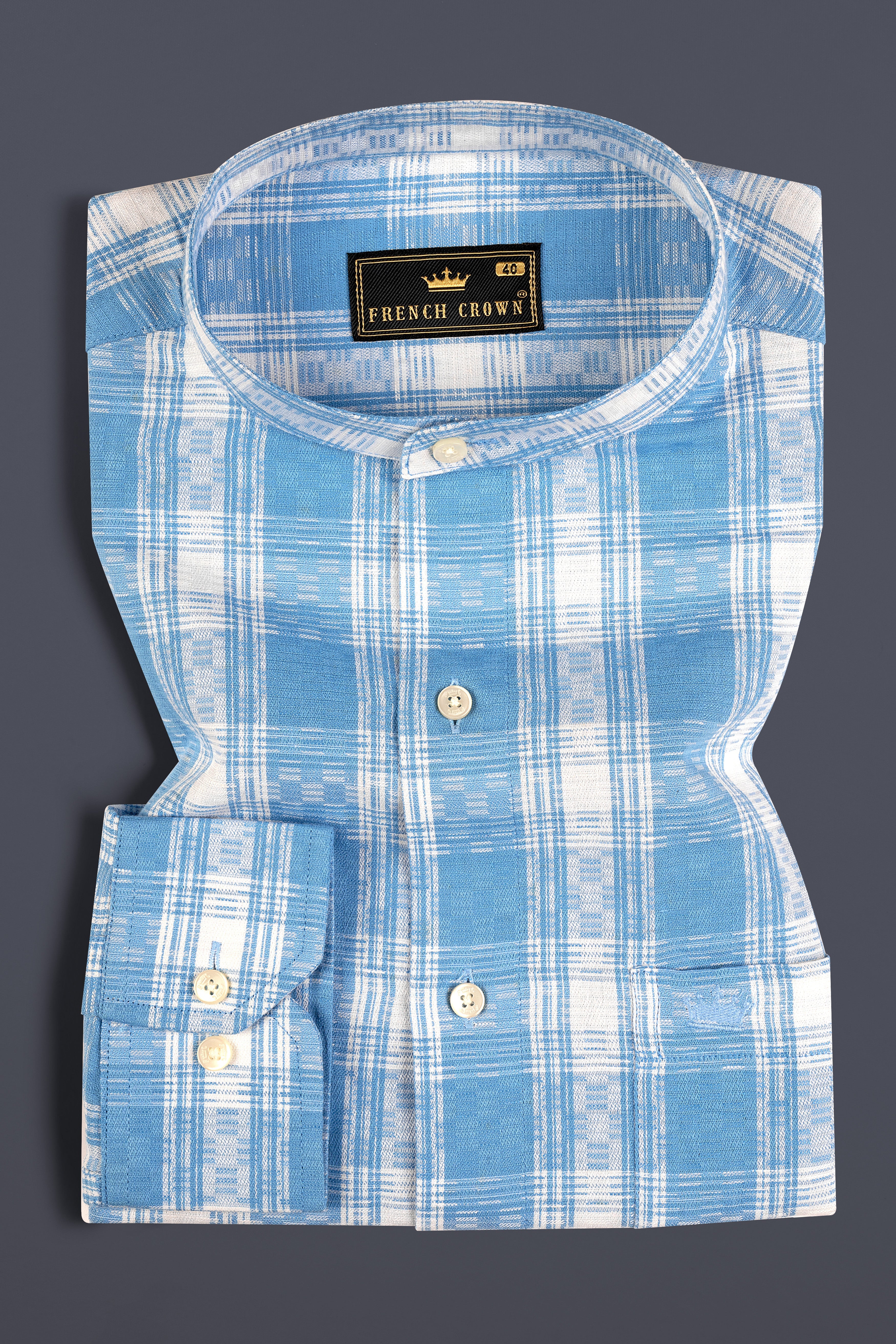 Bright White and Malibu Twill Checkered Premium Cotton Shirt