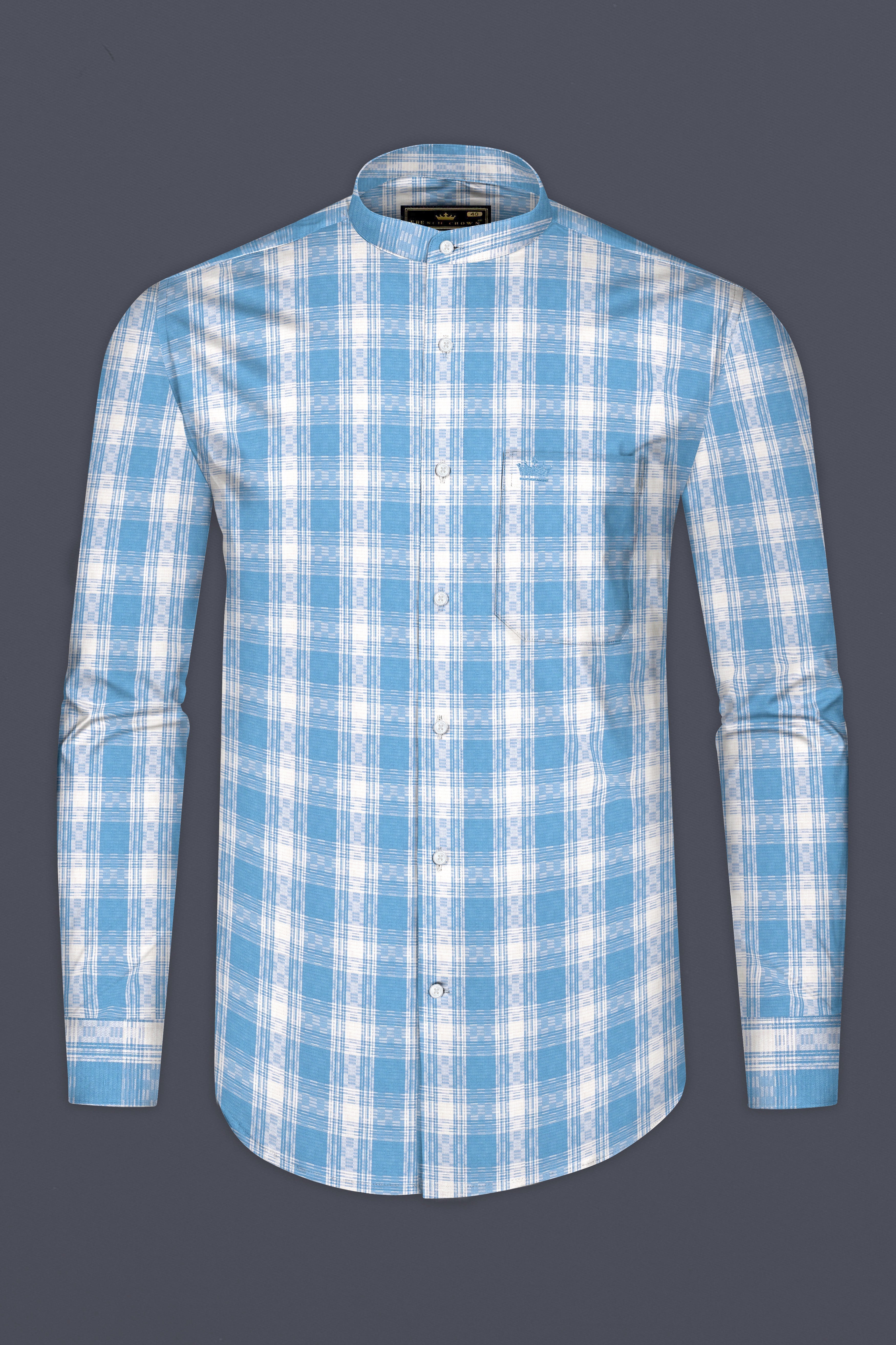 Bright White and Malibu Twill Checkered Premium Cotton Shirt