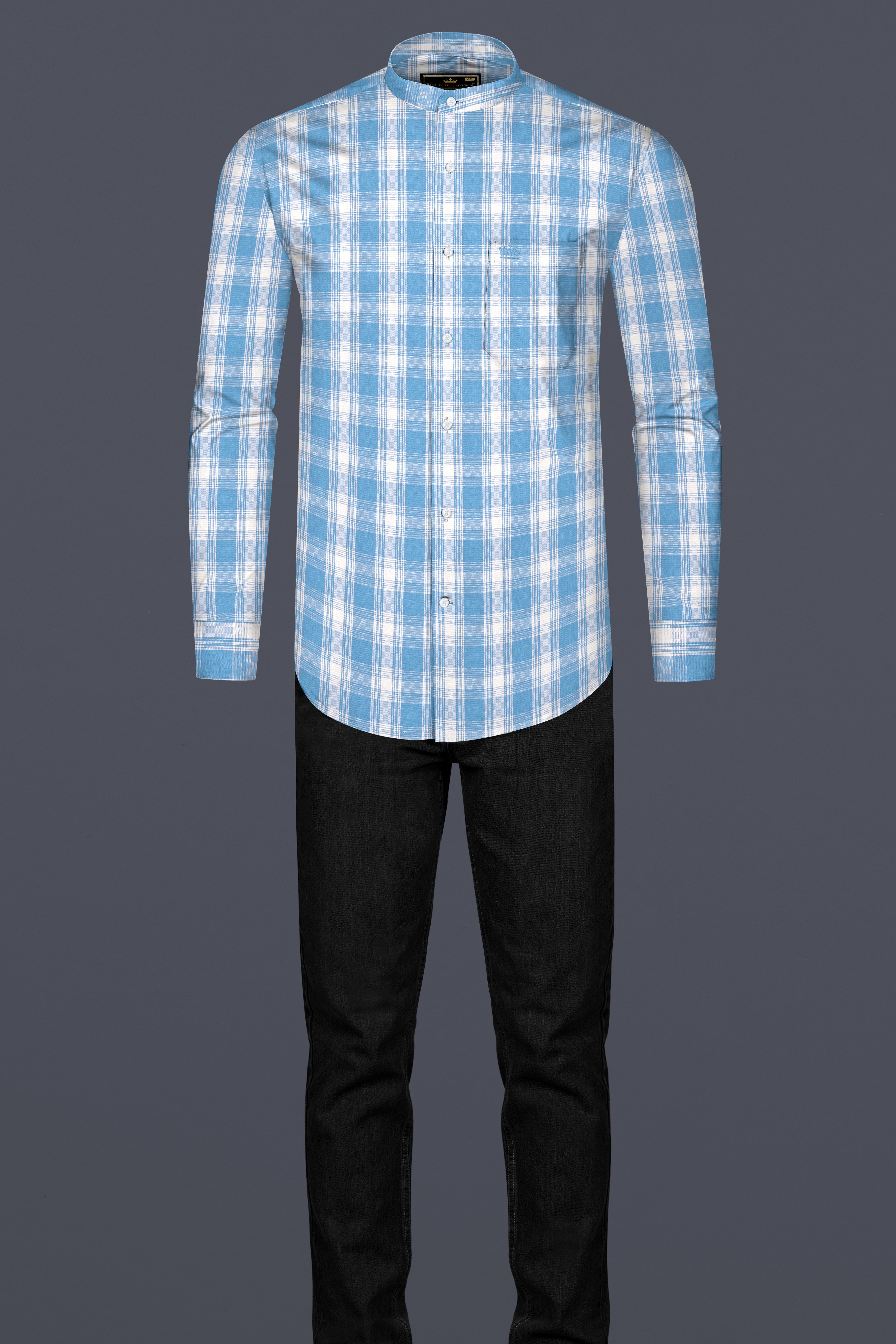 Bright White and Malibu Twill Checkered Premium Cotton Shirt