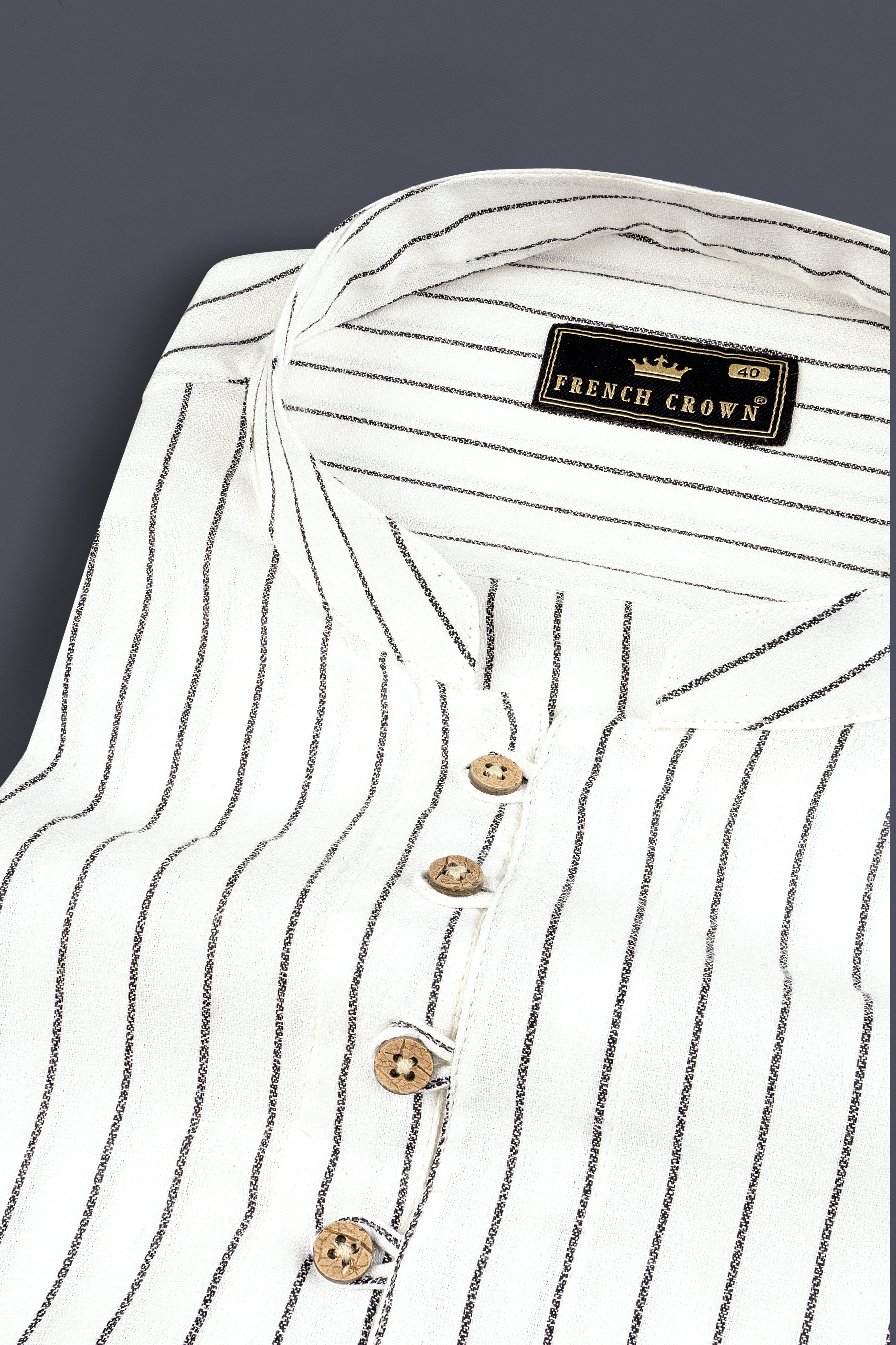 Bright White Striped Premium Tencel Kurta Shirt