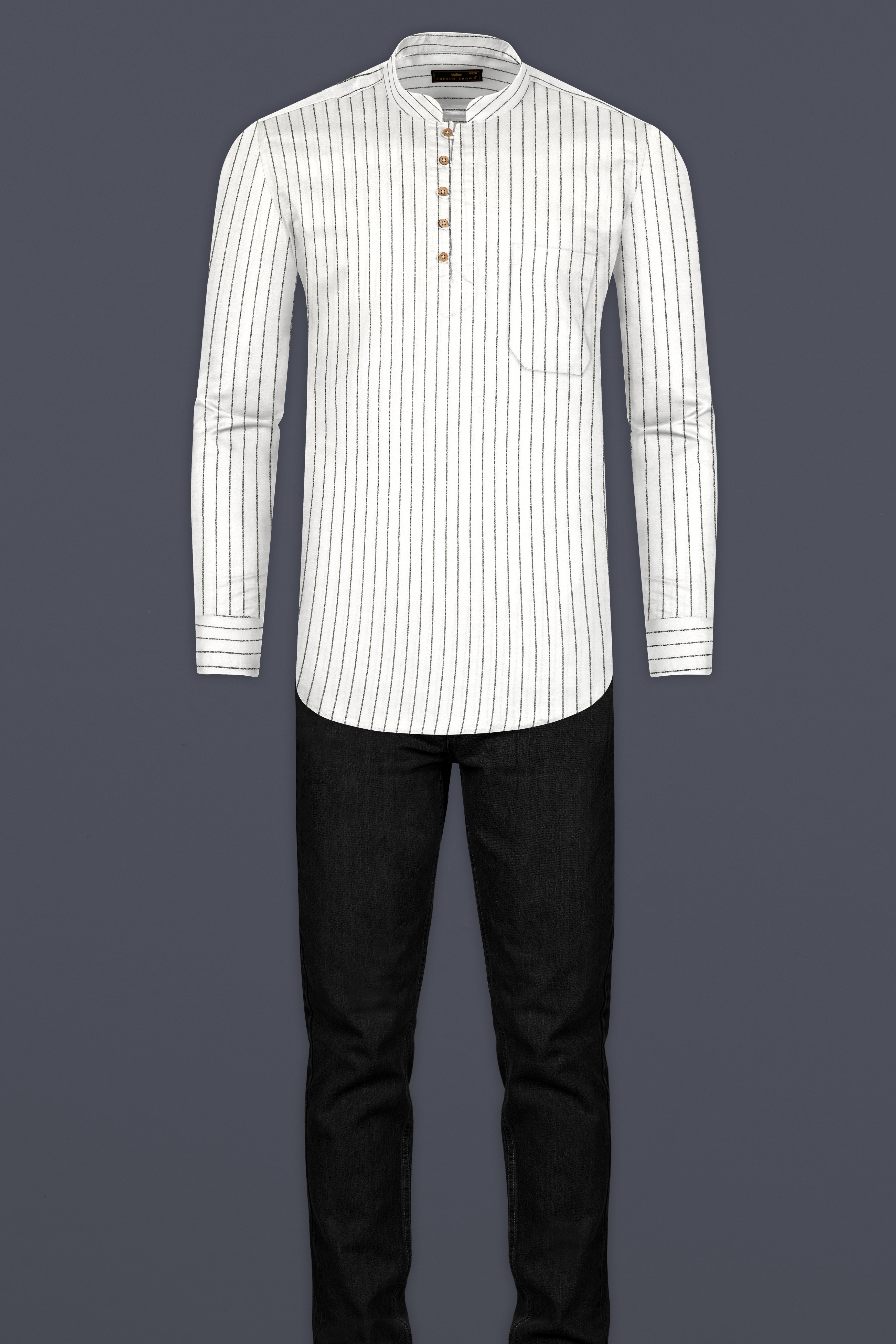 Bright White Striped Premium Tencel Kurta Shirt