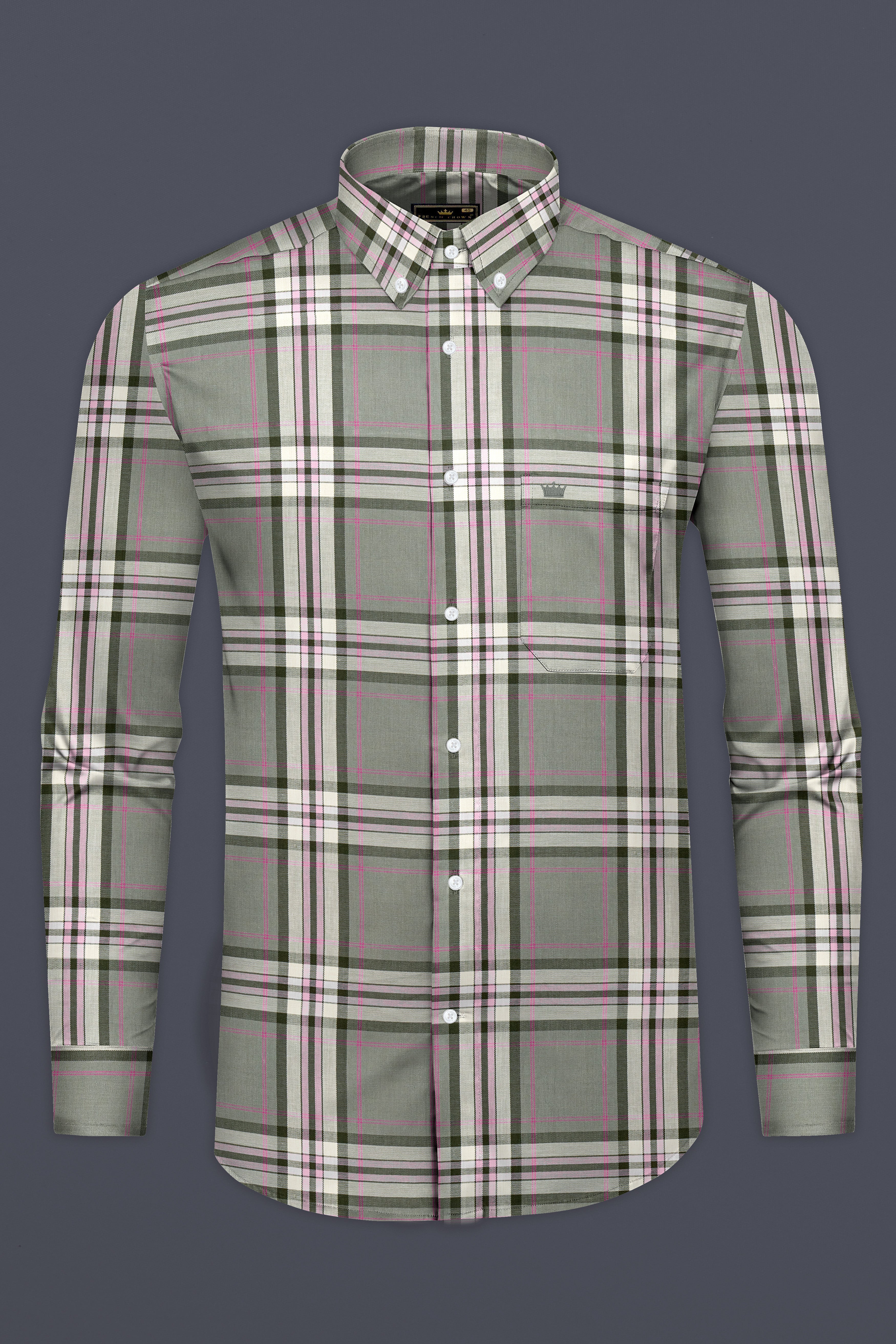 Sandrift Brown with Mondo Green Twill Checkered Premium Cotton Shirt