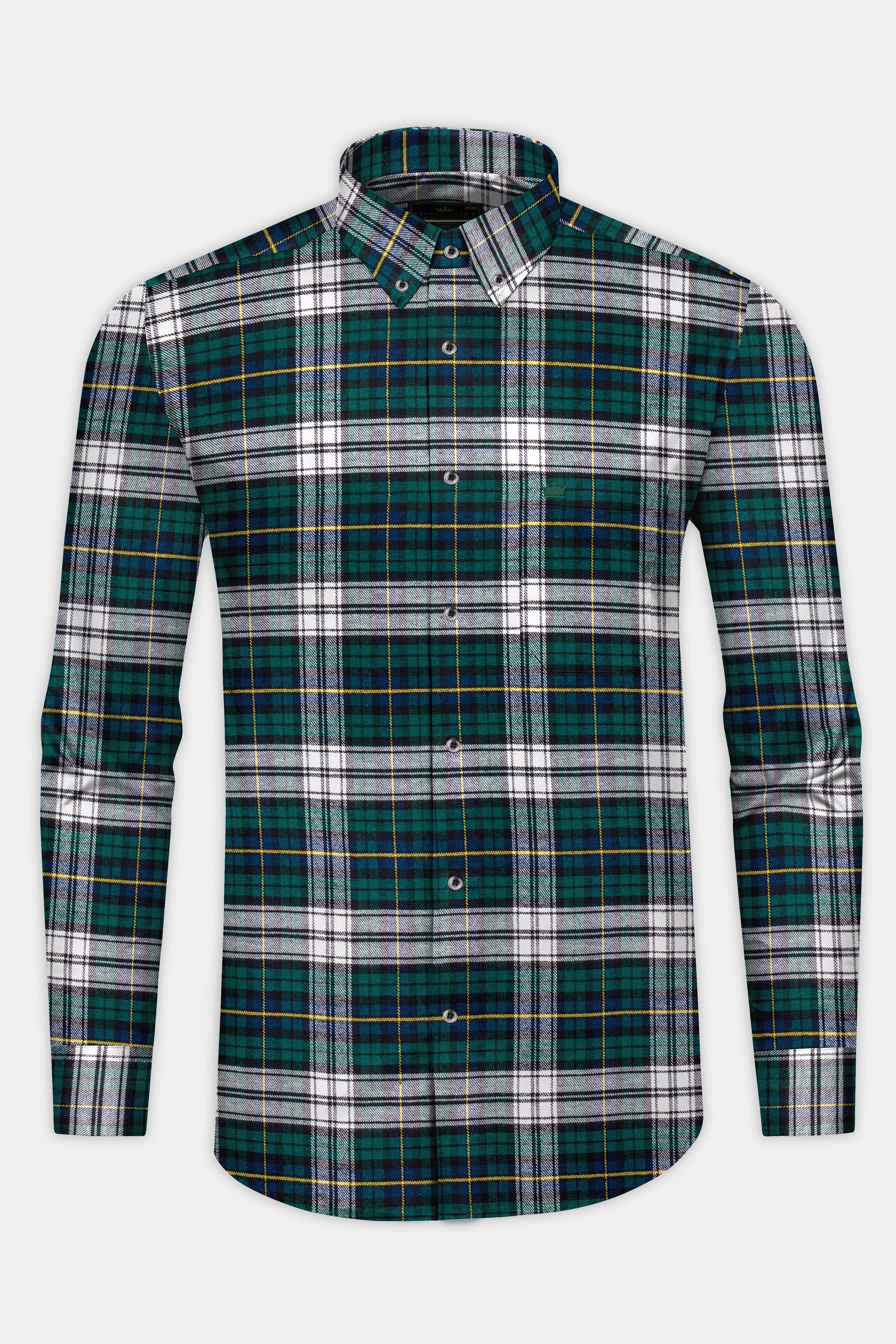 Bright White with Spruce Green Heavyweight Plaid Flannel Shirt