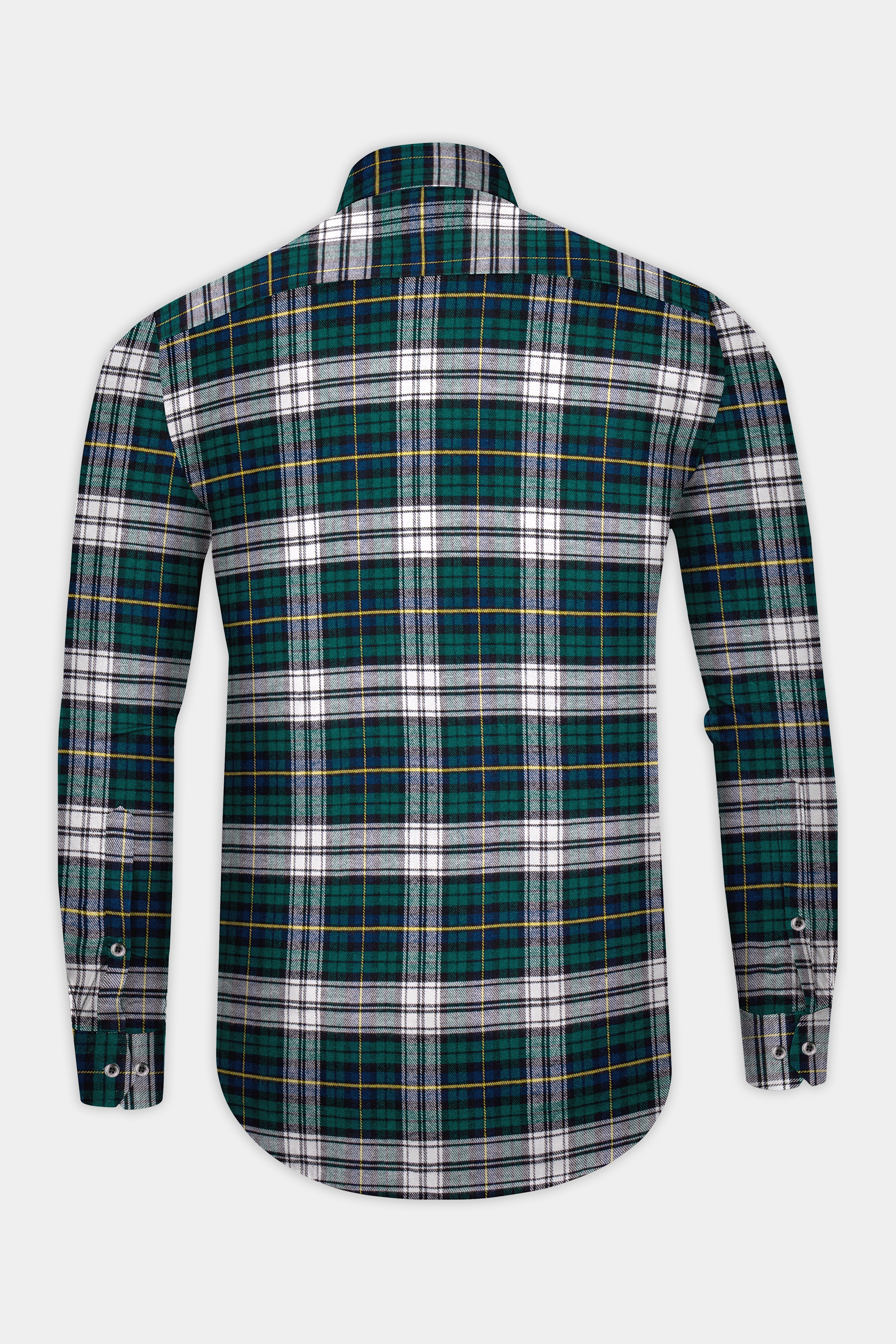 Bright White with Spruce Green Heavyweight Plaid Flannel Shirt