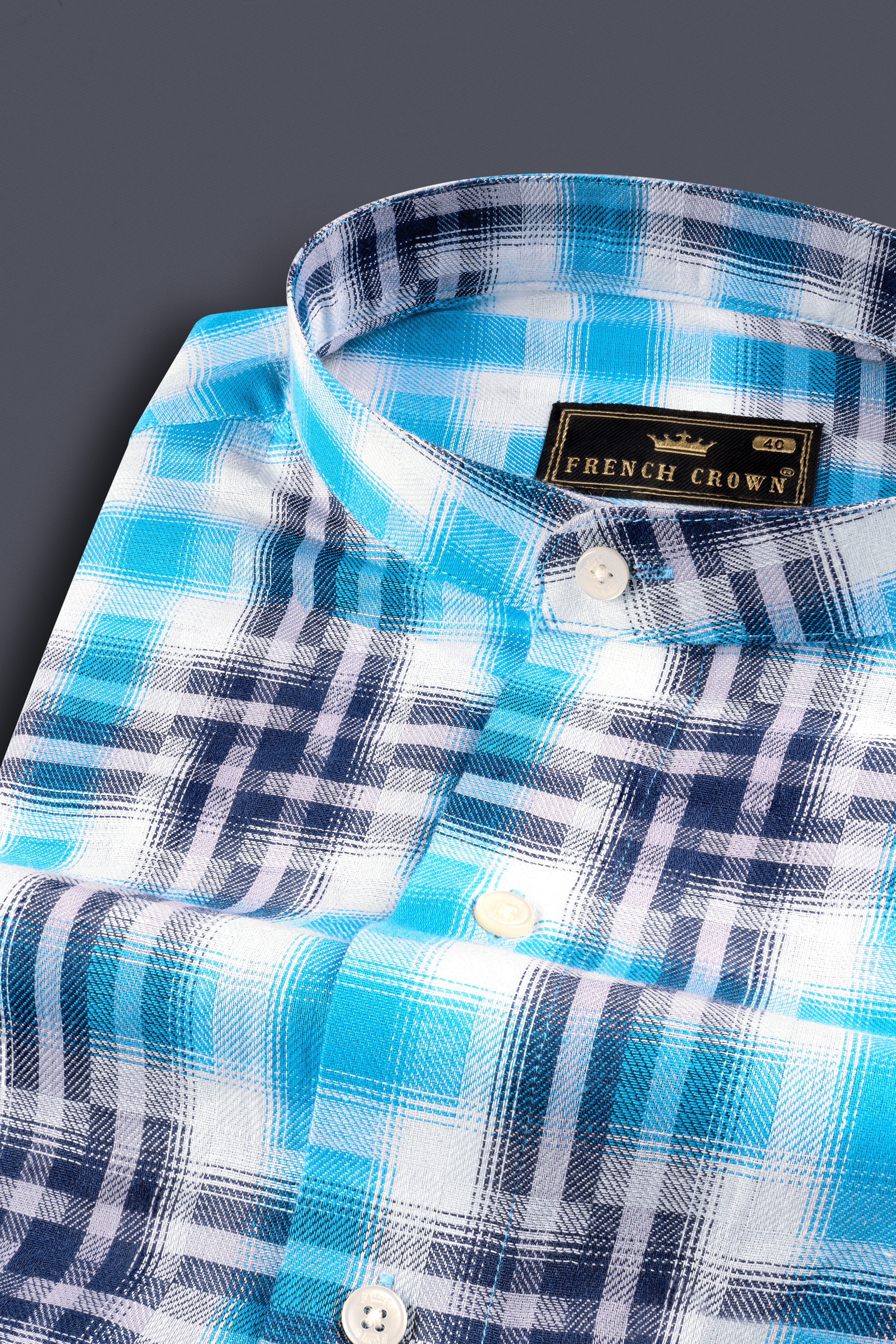 Sky with Rhino Blue Twill Plaid Premium Cotton Shirt