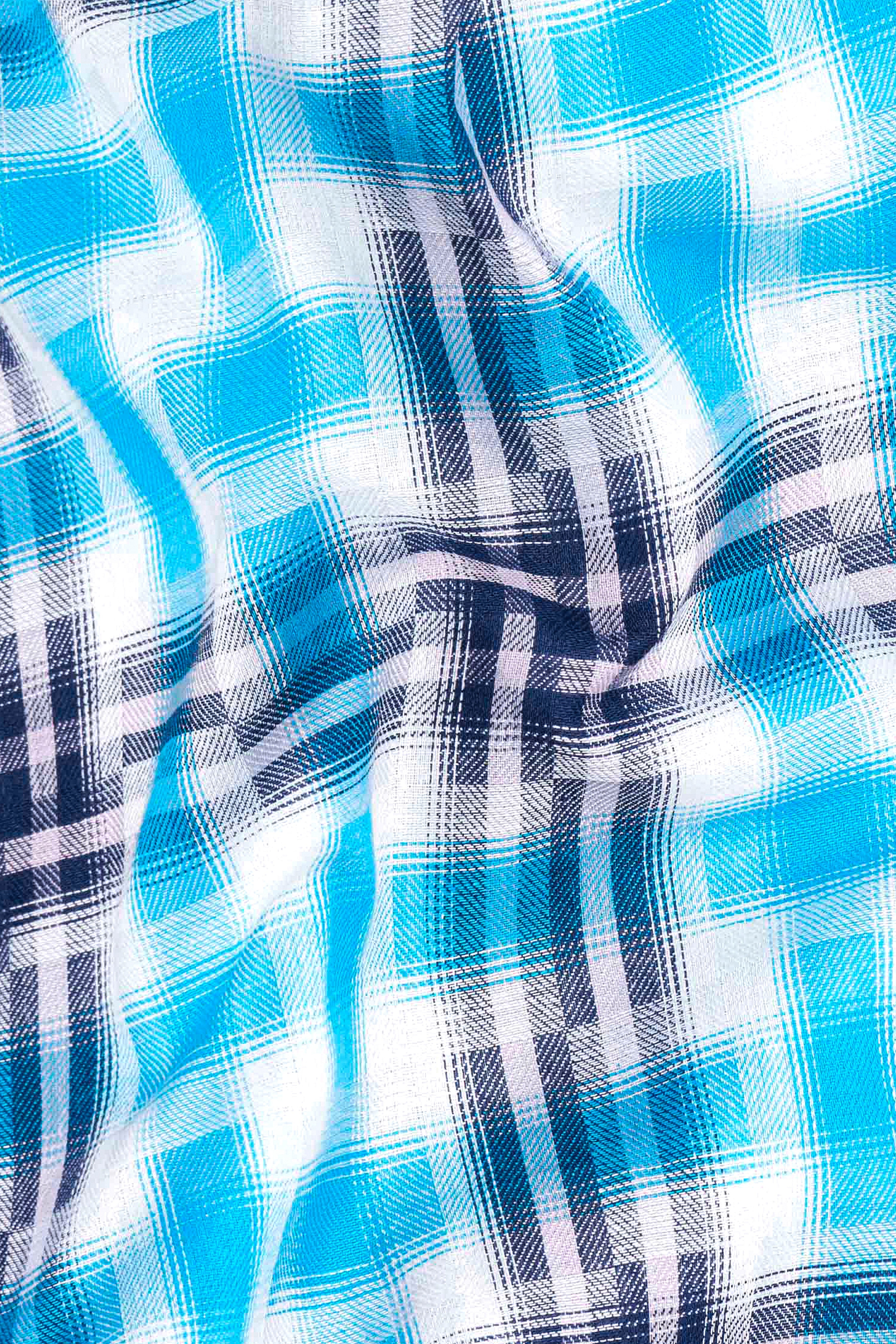 Sky with Rhino Blue Twill Plaid Premium Cotton Shirt