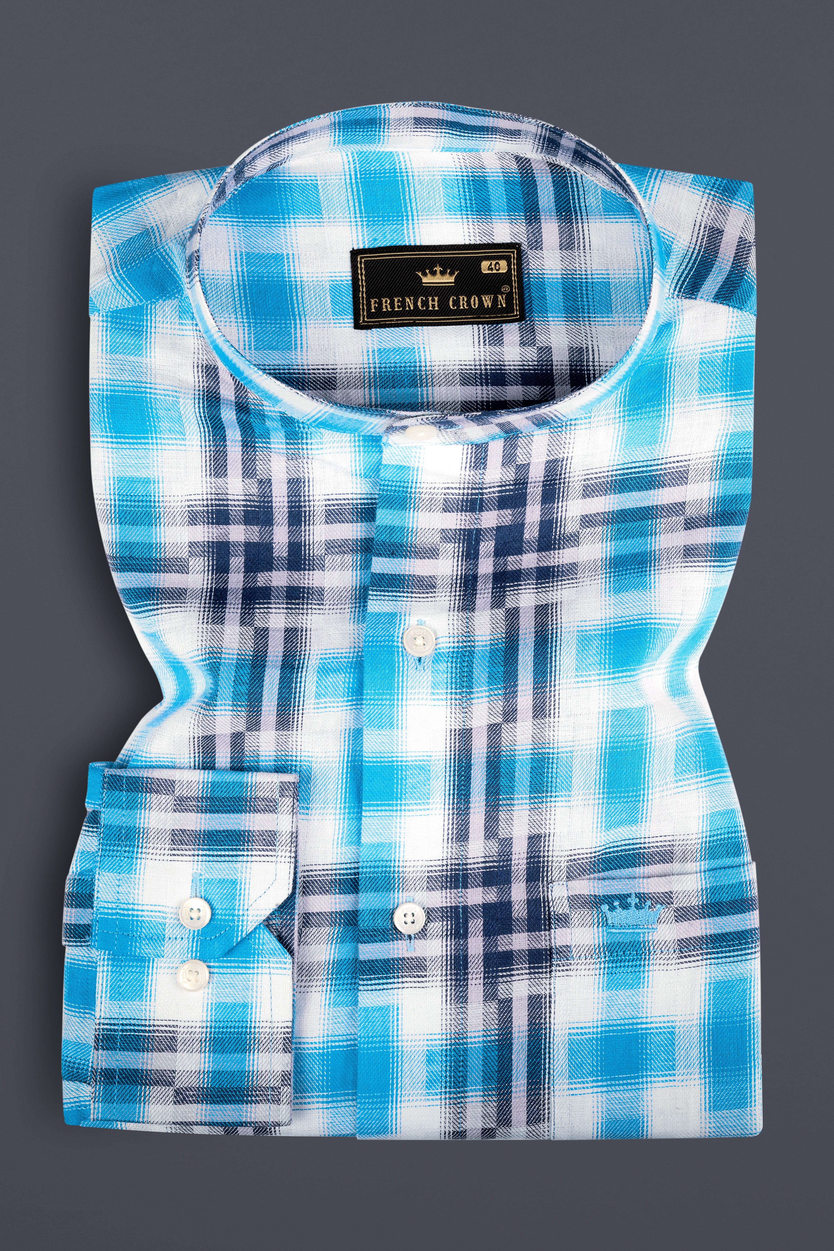 Sky with Rhino Blue Twill Plaid Premium Cotton Shirt