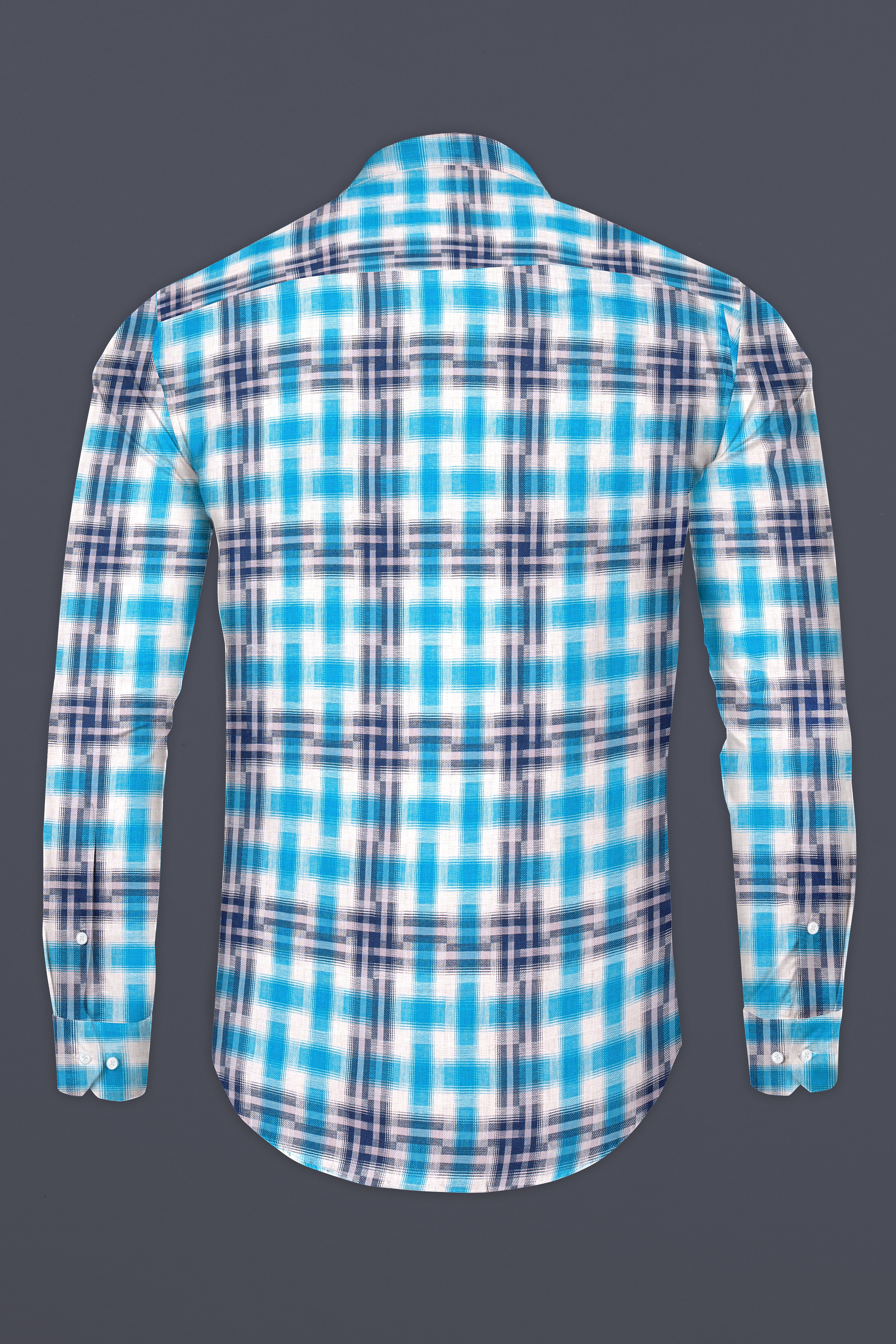 Sky with Rhino Blue Twill Plaid Premium Cotton Shirt