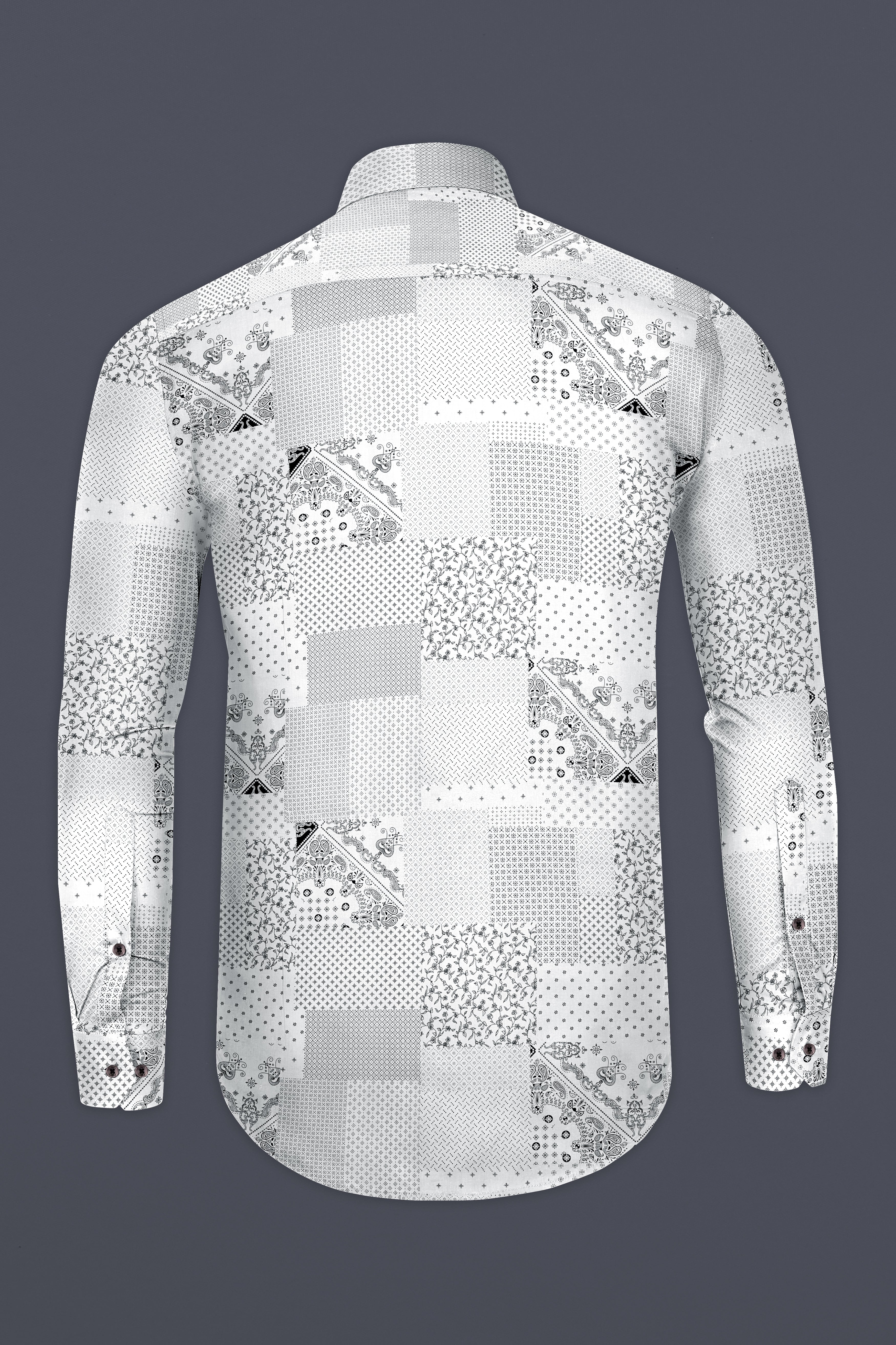 Bright White Square Shaped Paisleys and Flowers Printed Super Soft Premium Cotton Shirt