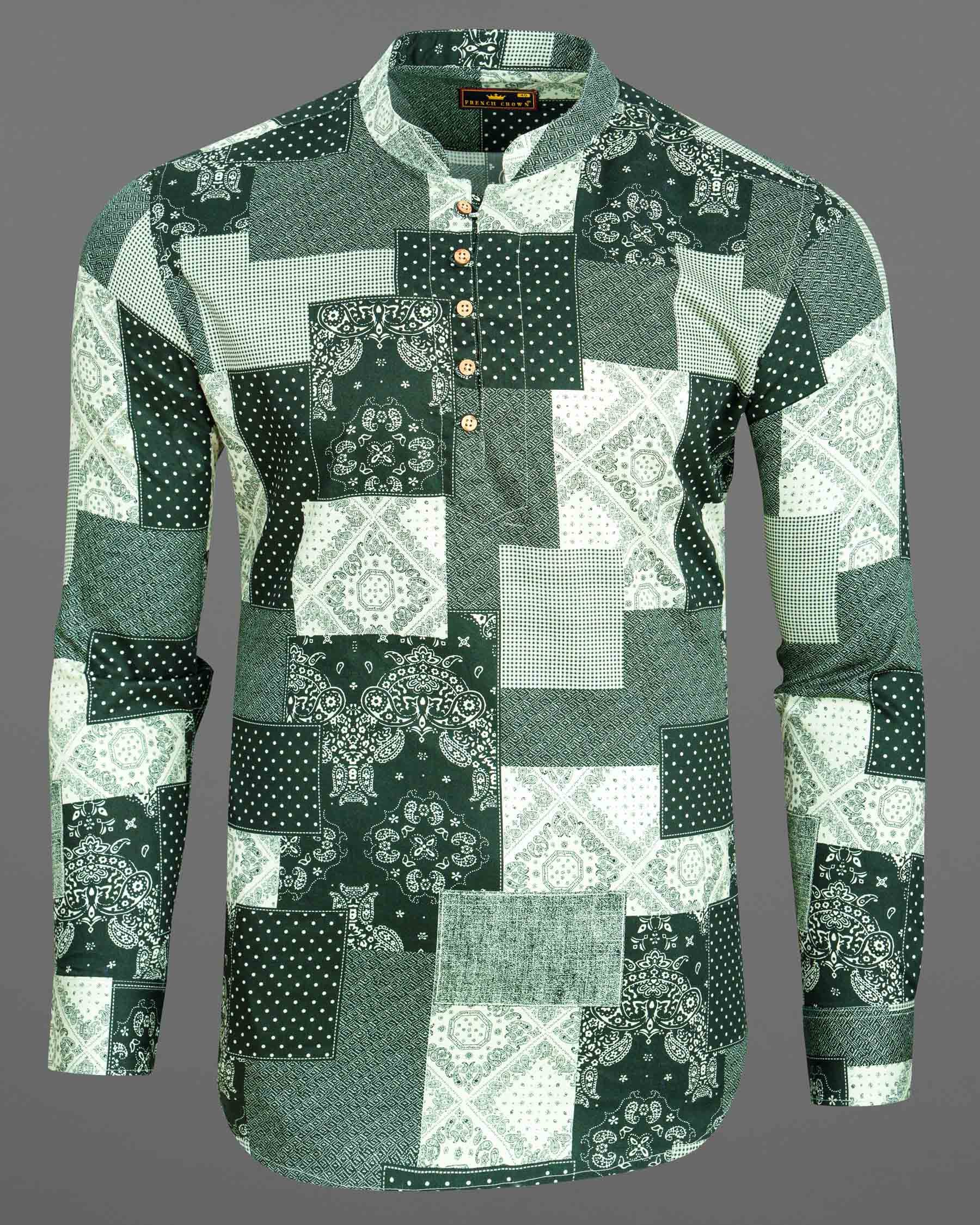 Celtic Green Quirky Printed Super Soft Premium Cotton Kurta Shirt