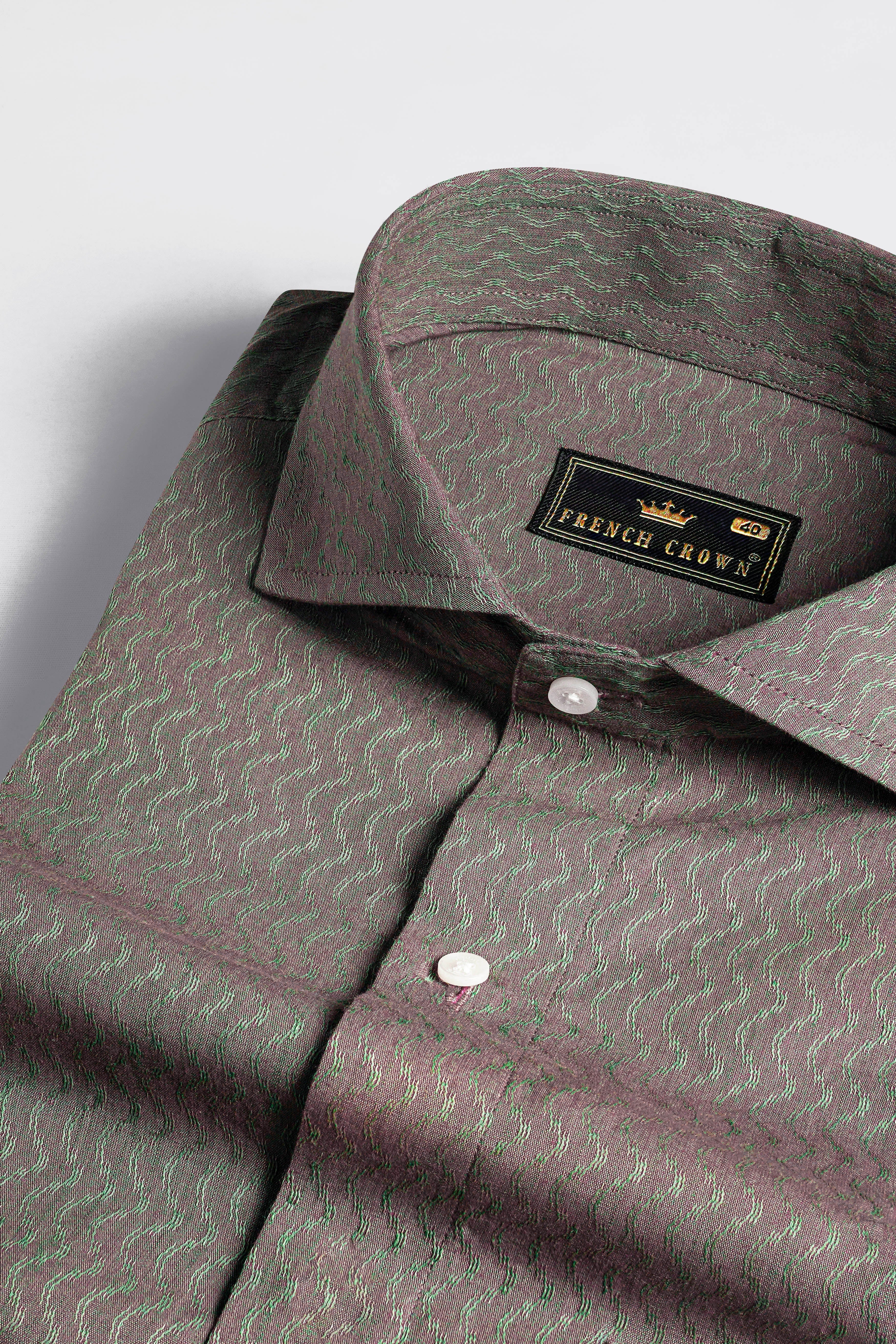 Copper Rose and Finch Green Two Tone Jacquard Premium Giza Cotton Shirt