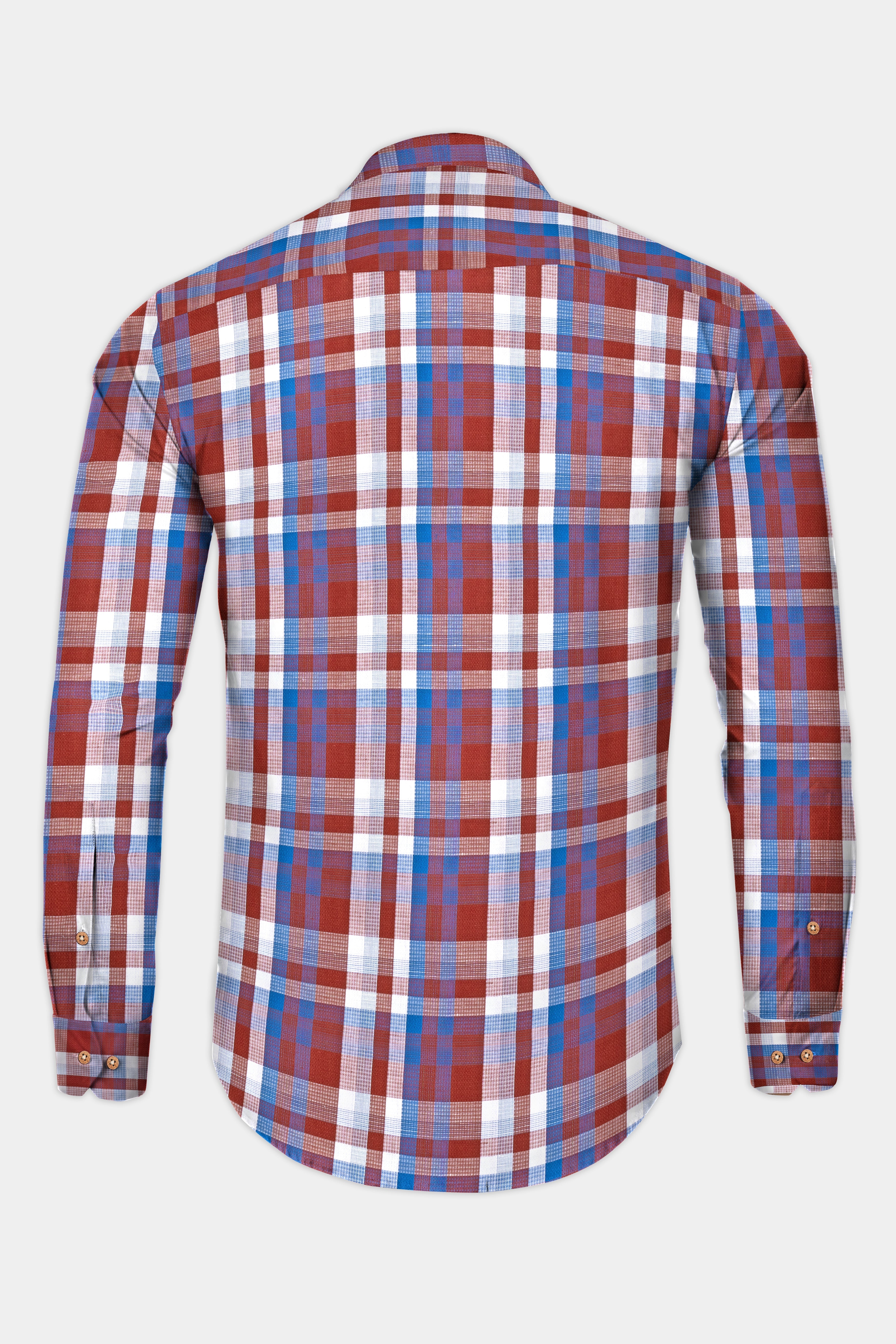 Chestnut Red and Venice Blue Plaid Dobby Textured Premium Giza Cotton Kurta Shirt