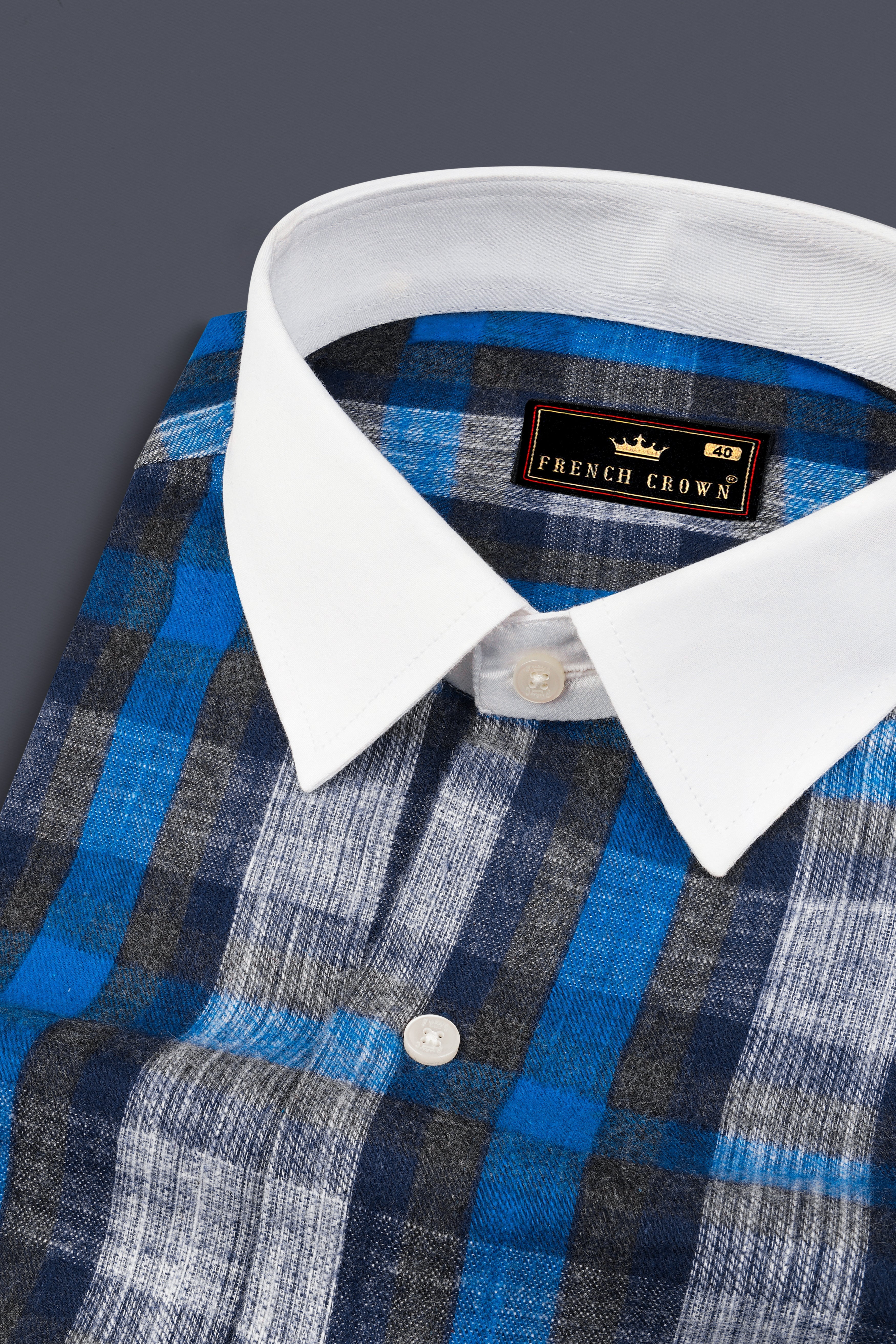 Alabaster White with Denim Blue Plaid Brushed Flannel Shirt