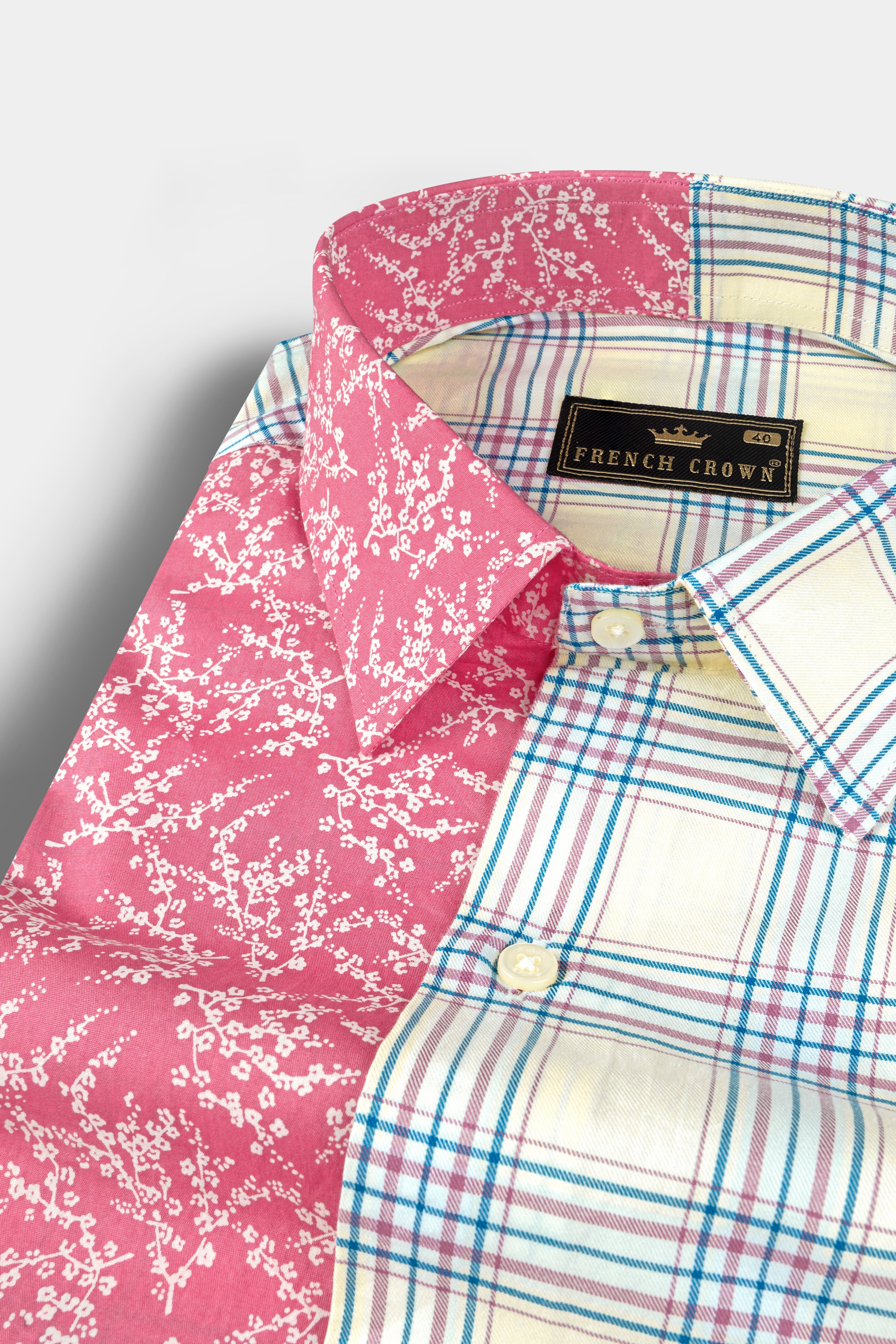 Half Floral and Half Plaid Twill Textured Premium Cotton Shirt