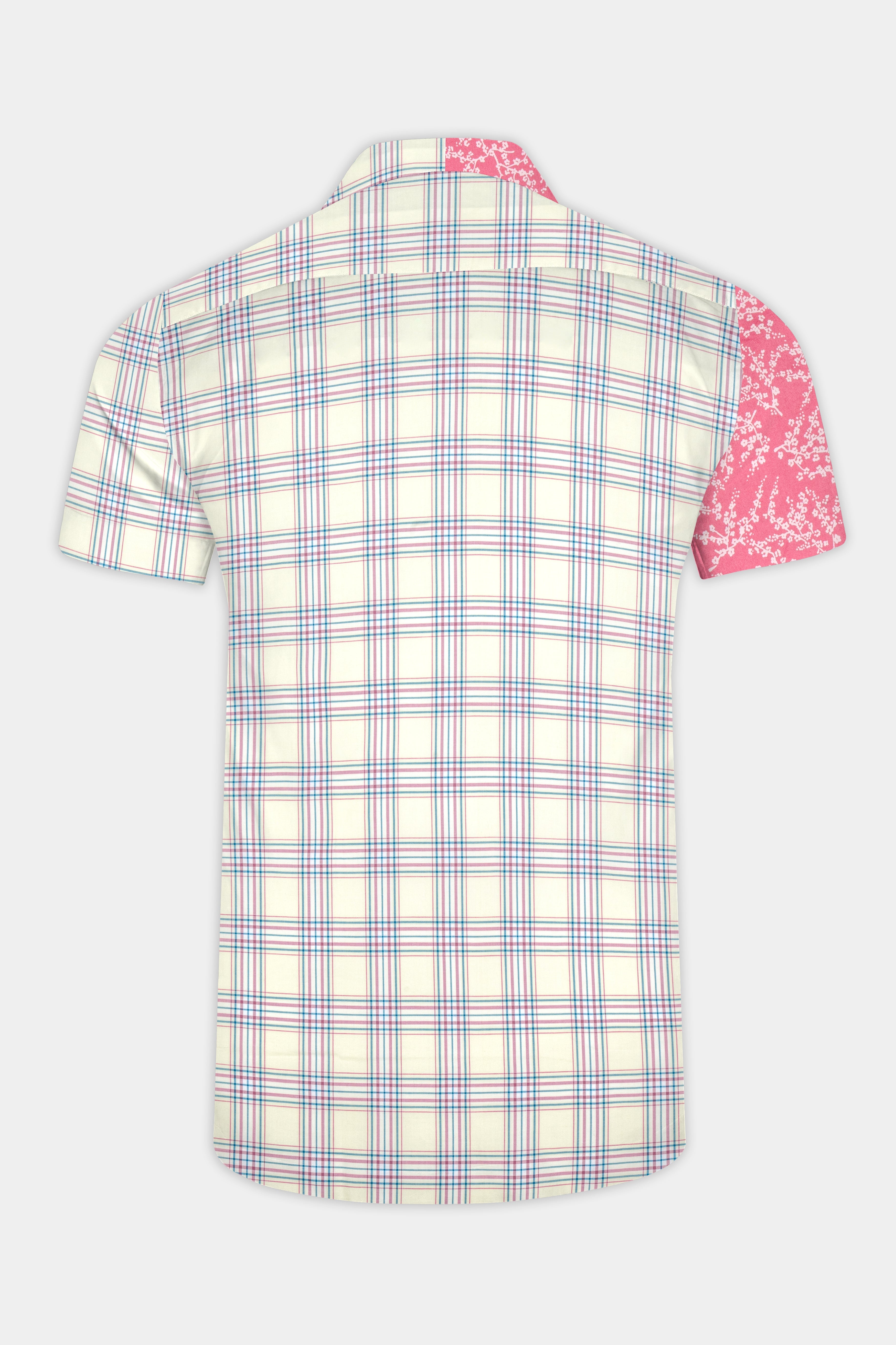 Half Floral and Half Plaid Twill Textured Premium Cotton Shirt