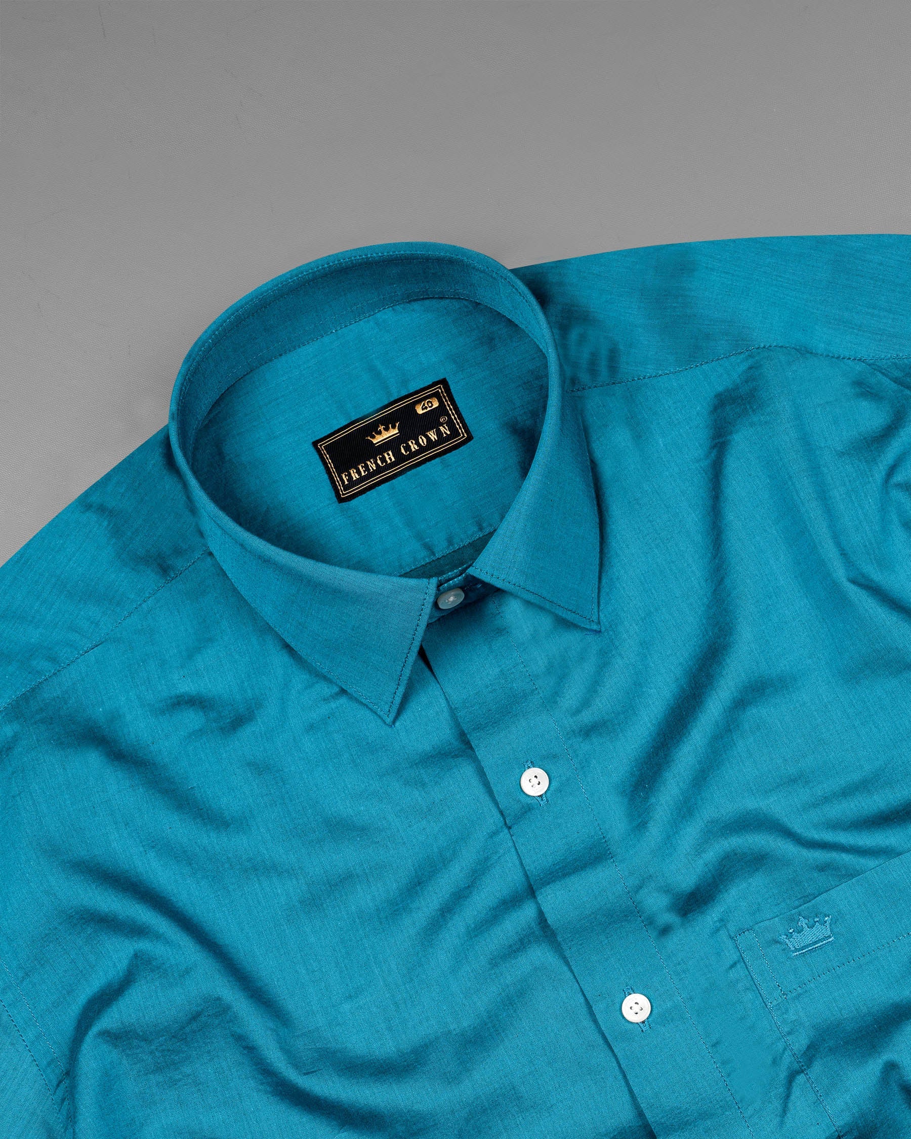 Deep Cerulean Blue Chambray Textured Premium Cotton Shirt