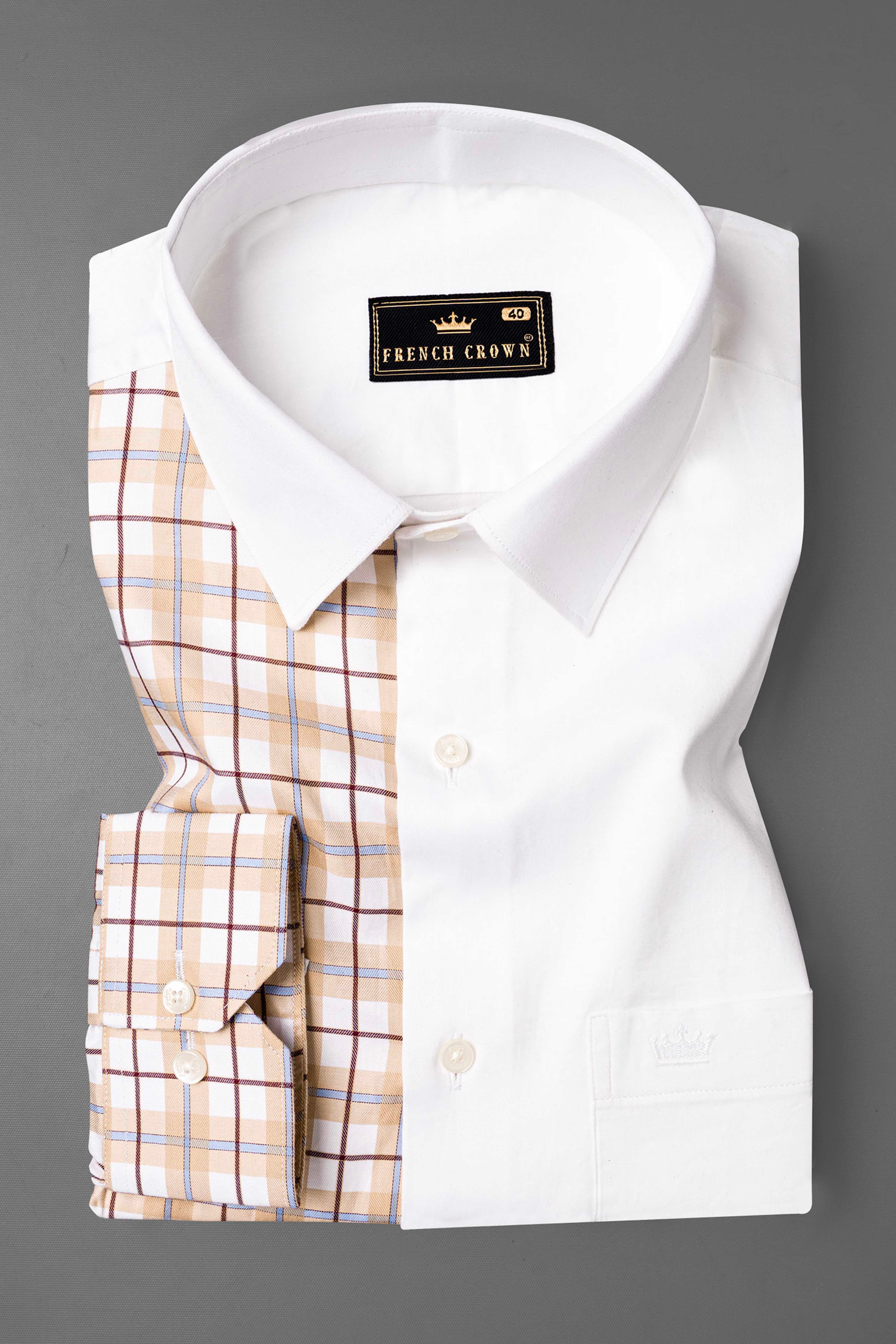 Half Almond Half White Plaid Super Soft Premium Cotton Shirt