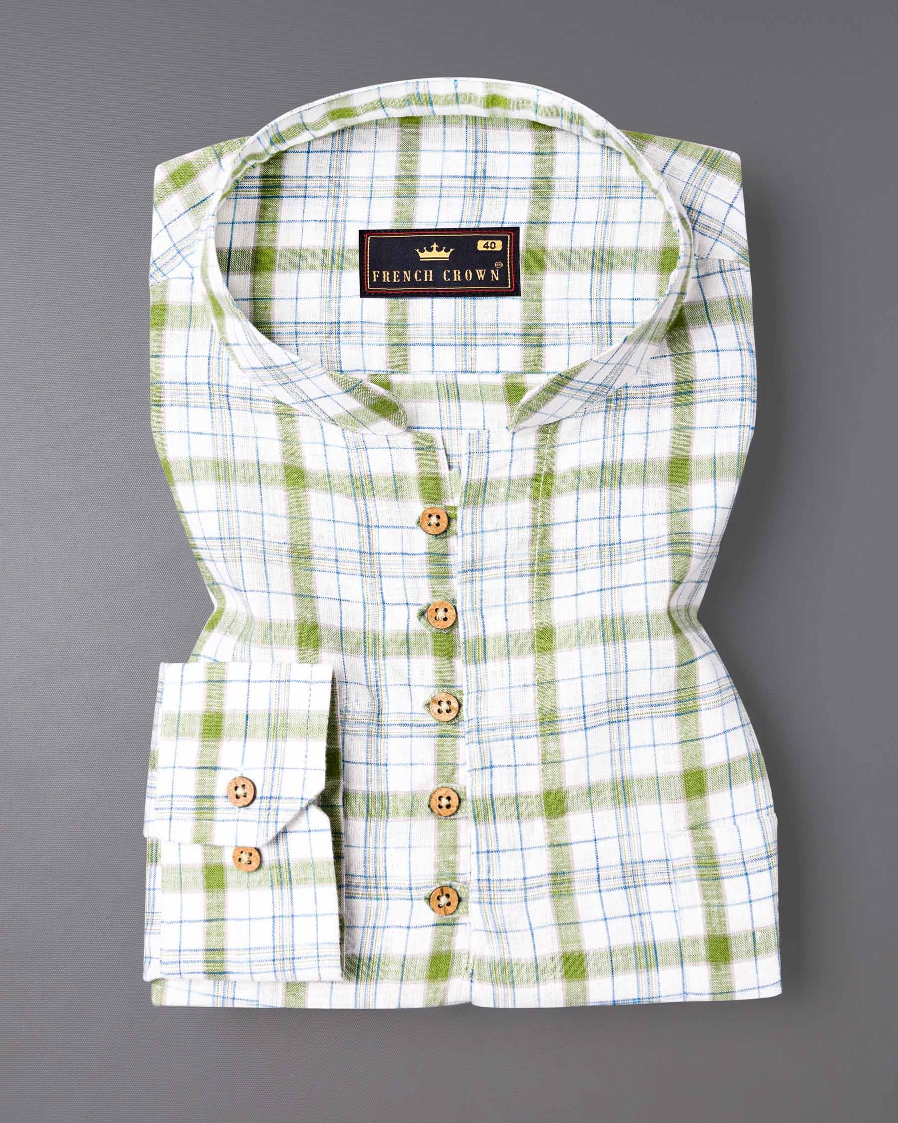 Bright White and Avocado Green Plaid Luxurious Linen Kurta Shirt 6625-KS-38,6625-KS-H-38,6625-KS-39,6625-KS-H-39,6625-KS-40,6625-KS-H-40,6625-KS-42,6625-KS-H-42,6625-KS-44,6625-KS-H-44,6625-KS-46,6625-KS-H-46,6625-KS-48,6625-KS-H-48,6625-KS-50,6625-KS-H-50,6625-KS-52,6625-KS-H-52