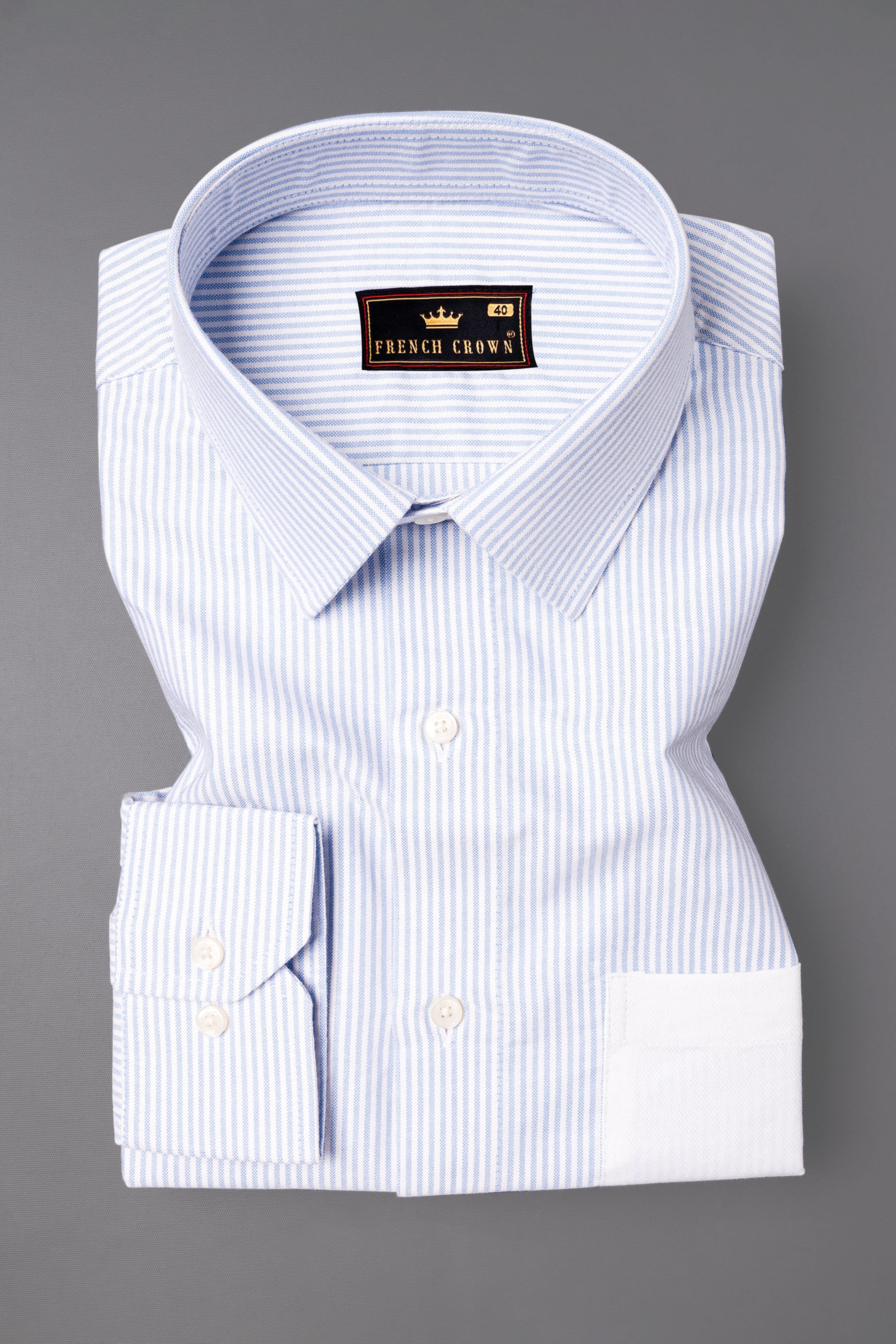 Bright White and Porcelain Blue Pinstriped with Funky Printed Royal Oxford Designer Shirt