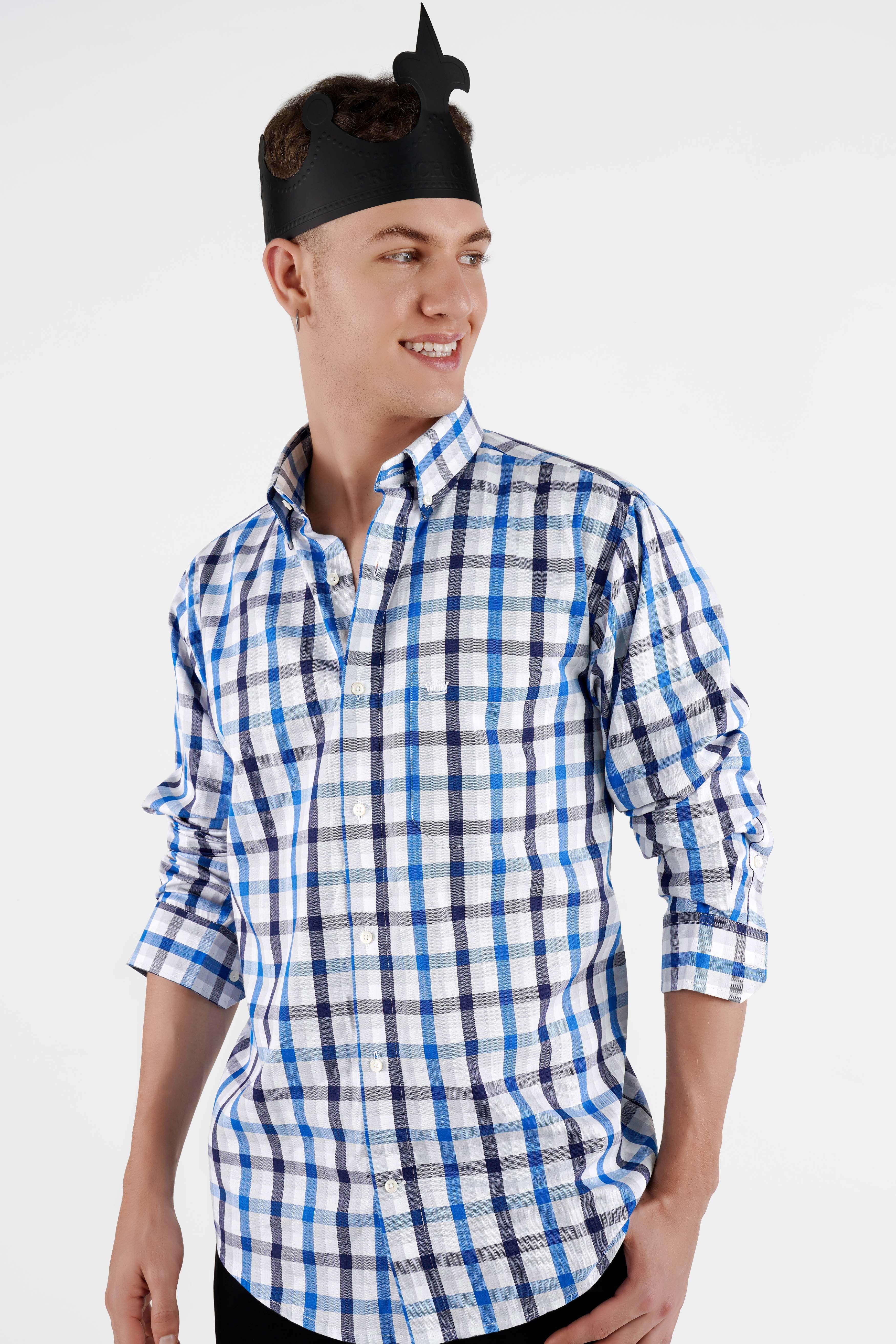 Downriver with Crystal Blue Plaid Herringbone Shirt