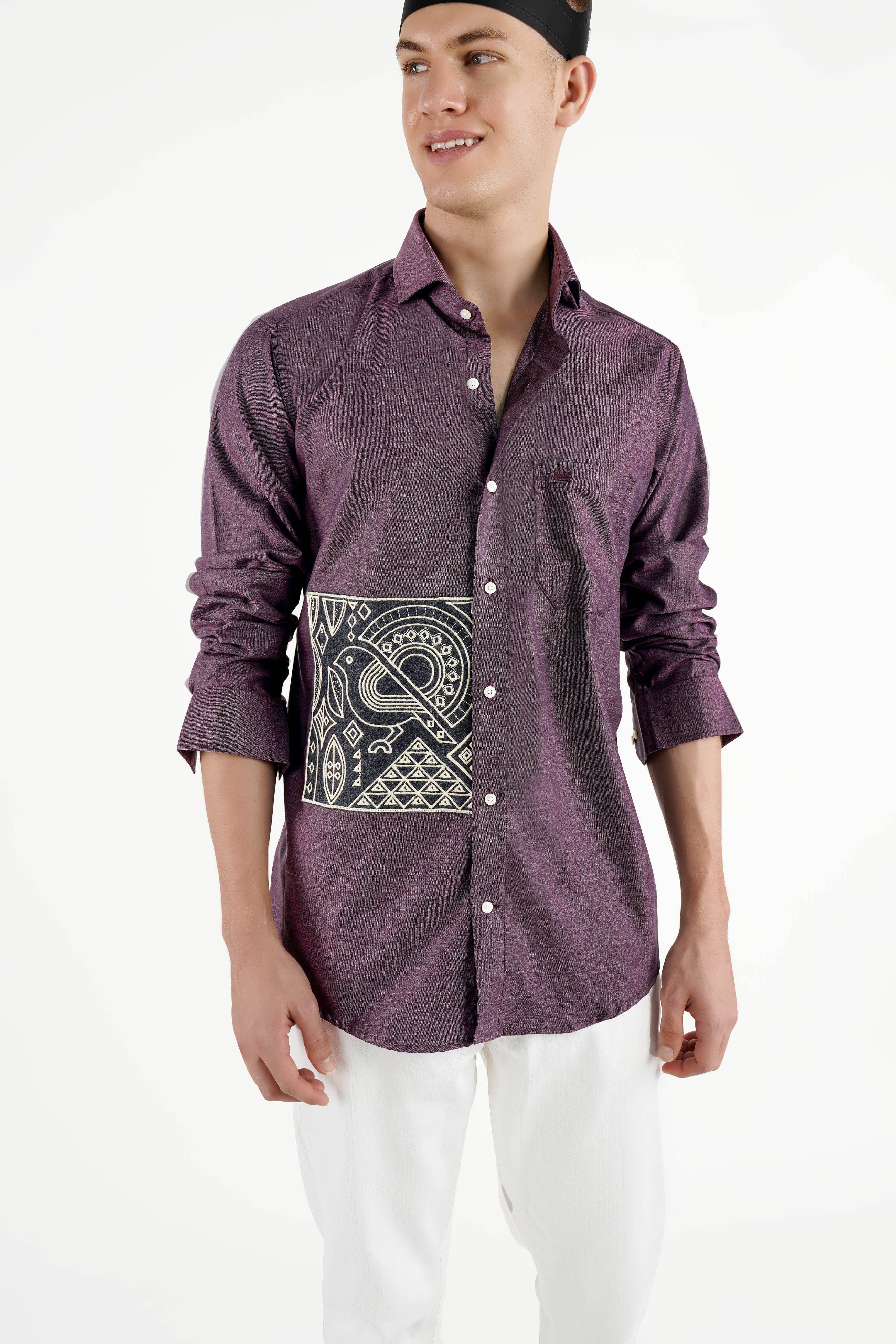 Matterhorn Purple Tribal Patchwork Chambray Designer Shirt