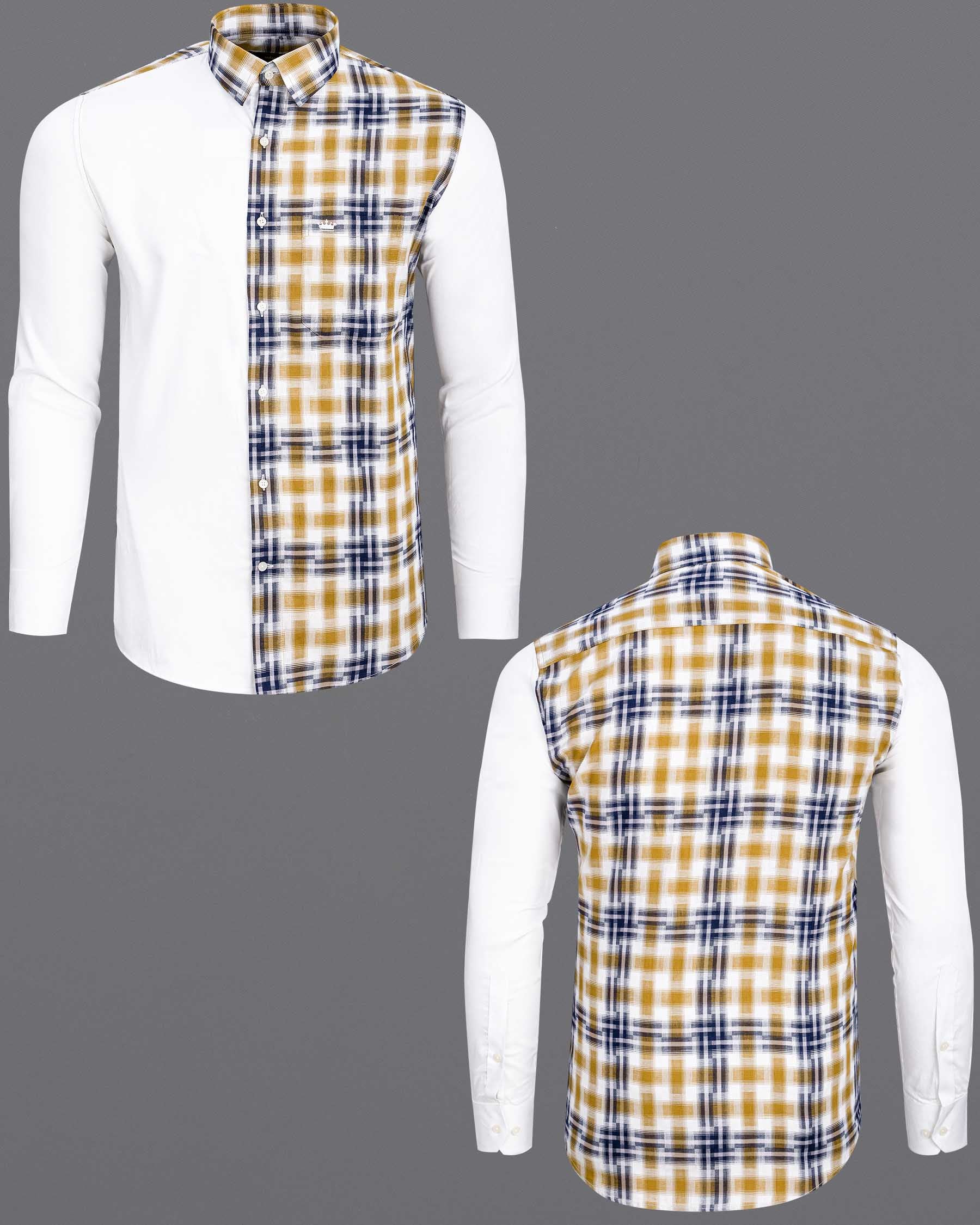 Half White Half Checkered Twill Premium Cotton Shirt