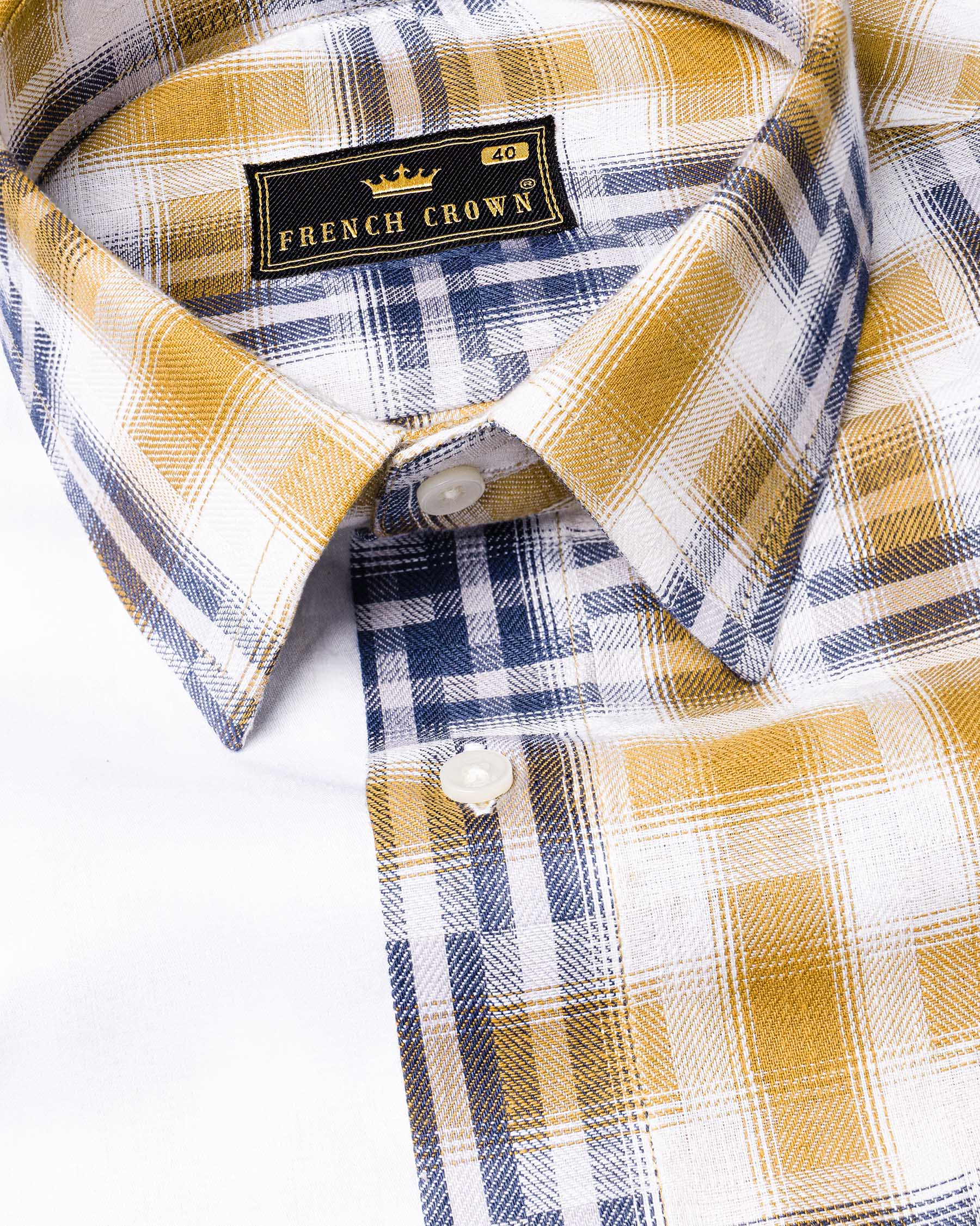 Half White Half Checkered Twill Premium Cotton Shirt