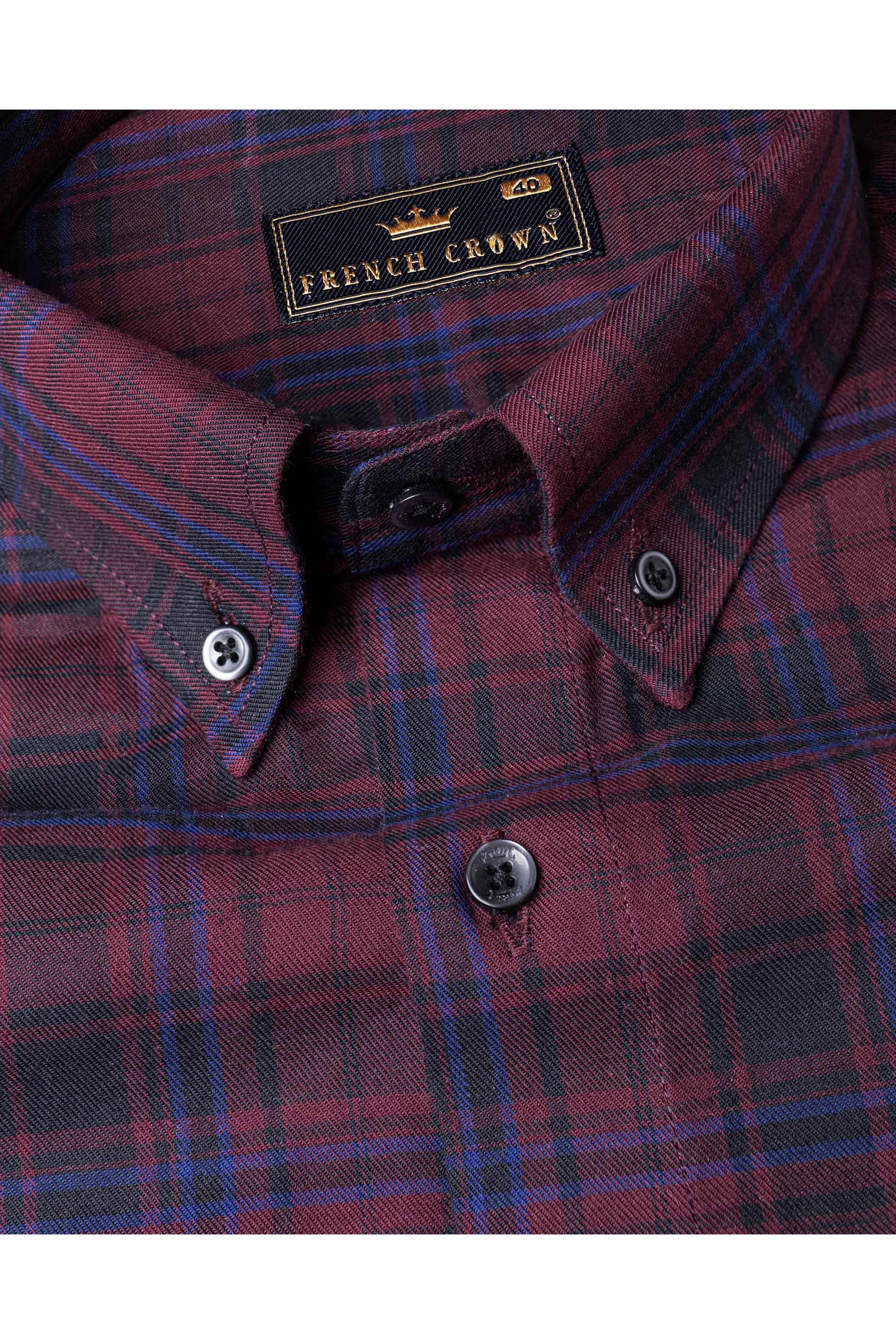 Tawny Port Brown with Twilight Blue Funky Printed Twill Premium Cotton Designer Shirt