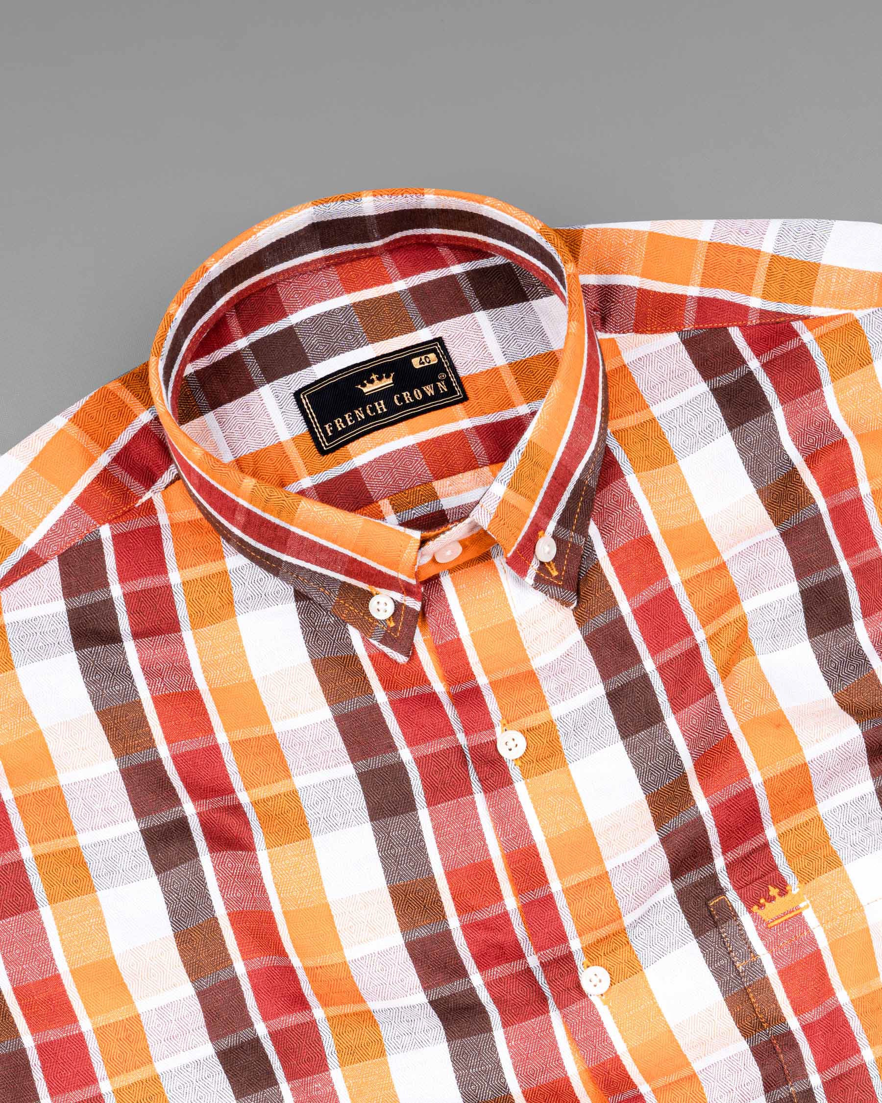 Fire Bush Orange and Rose Madder Red Plaid Dobby Textured Premium Giza Cotton Shirt 6676-BD-38,6676-BD-H-38,6676-BD-39,6676-BD-H-39,6676-BD-40,6676-BD-H-40,6676-BD-42,6676-BD-H-42,6676-BD-44,6676-BD-H-44,6676-BD-46,6676-BD-H-46,6676-BD-48,6676-BD-H-48,6676-BD-50,6676-BD-H-50,6676-BD-52,6676-BD-H-52