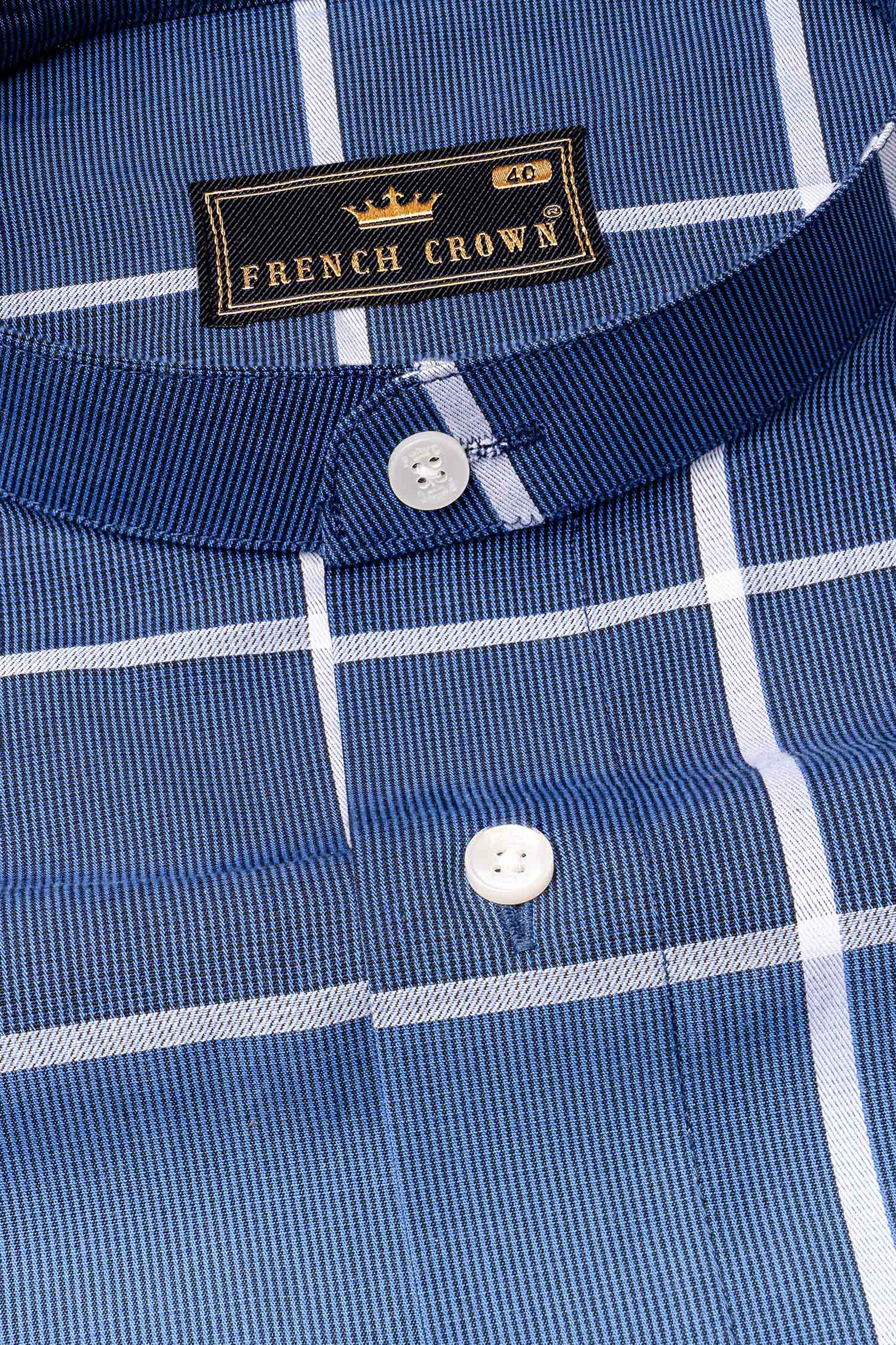 Fun Blue and White Windowpane Premium Cotton Shirt