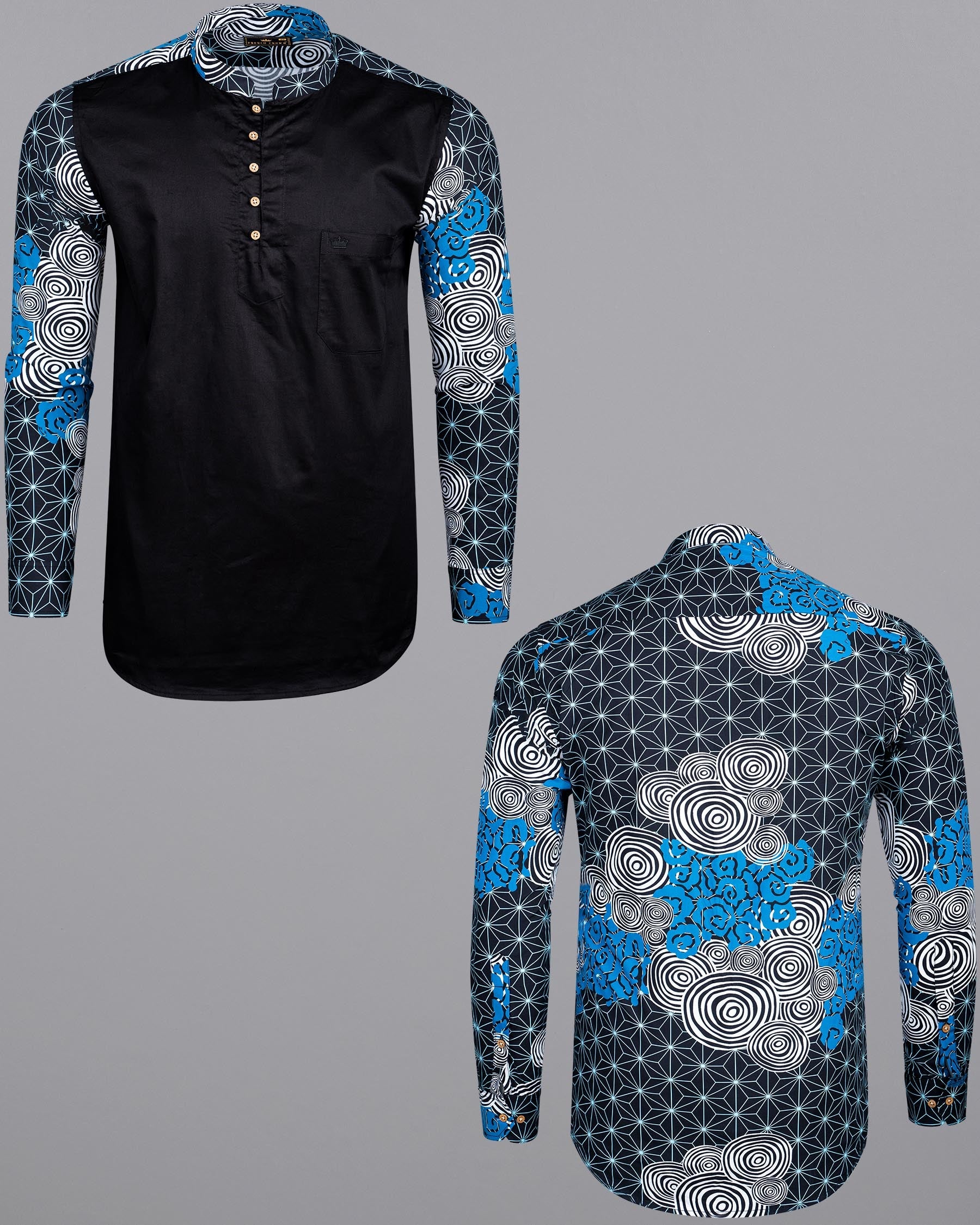 Jade Black with Galactic Printed sleeves and Collar Premium Cotton Kurta Shirt 6692-KS-38,6692-KS-38,6692-KS-39,6692-KS-39,6692-KS-40,6692-KS-40,6692-KS-42,6692-KS-42,6692-KS-44,6692-KS-44,6692-KS-46,6692-KS-46,6692-KS-48,6692-KS-48,6692-KS-50,6692-KS-50,6692-KS-52,6692-KS-52