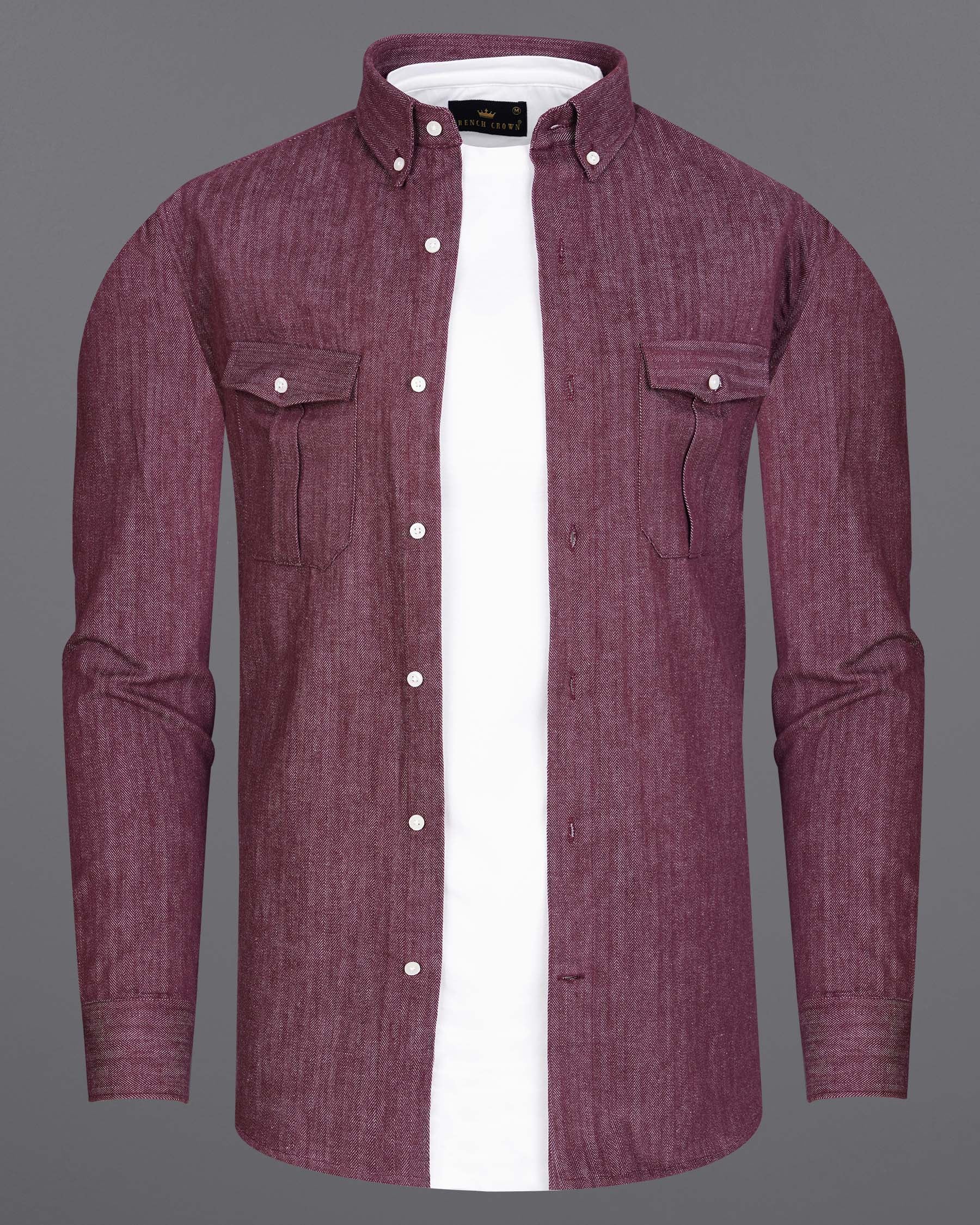 Finn Mauve Heavyweight Herringbone Striped Premium Cotton Overshirt/Shacket